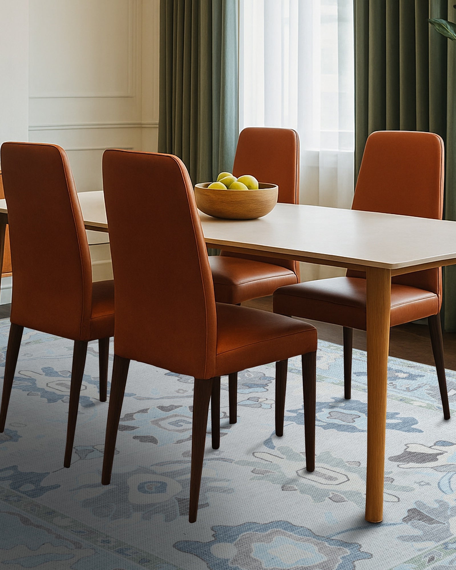 Pamira Cream Blue Floral Modern Oushak Rug