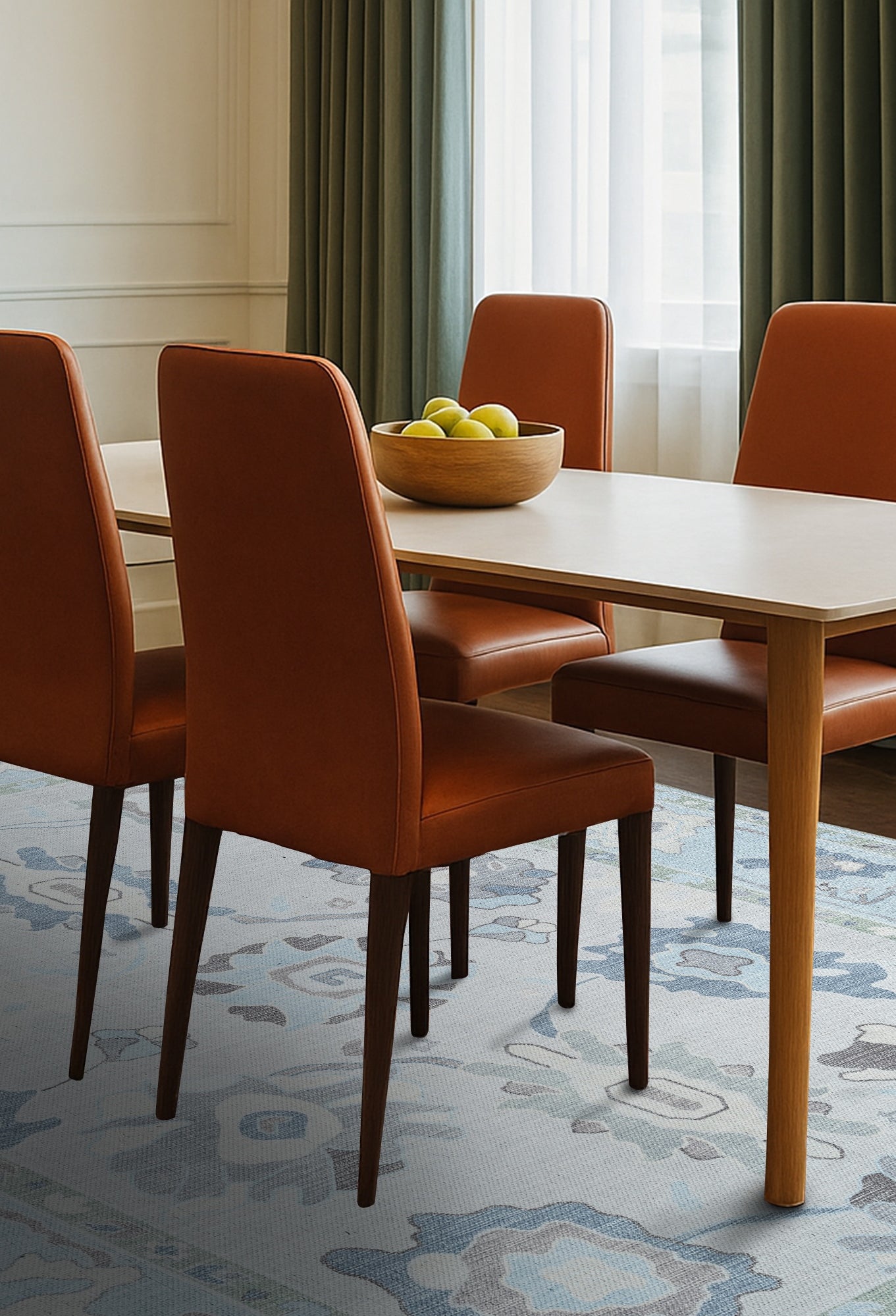 Pamira Cream Blue Floral Modern Oushak Rug