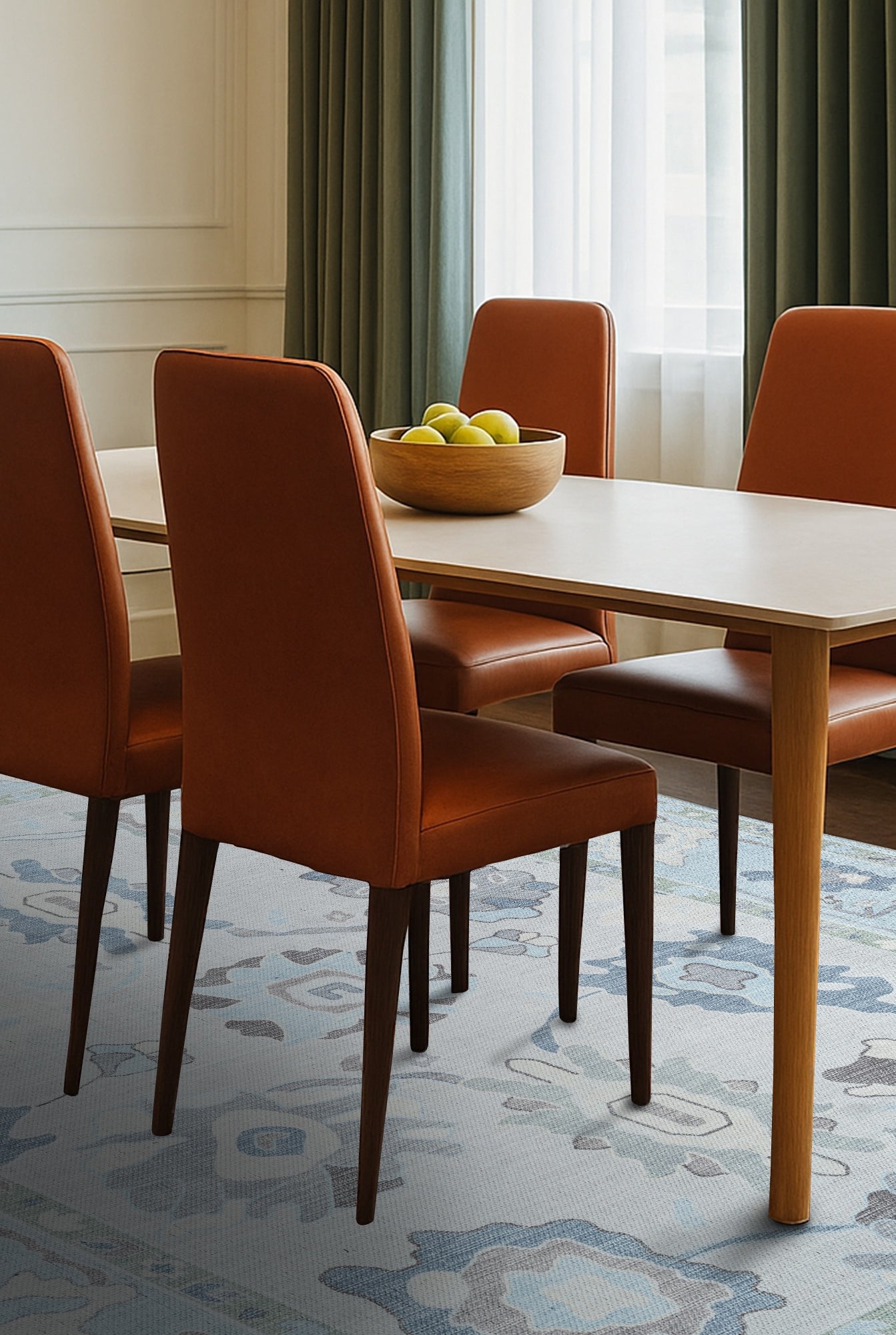 Pamira Cream Blue Floral Modern Oushak Rug