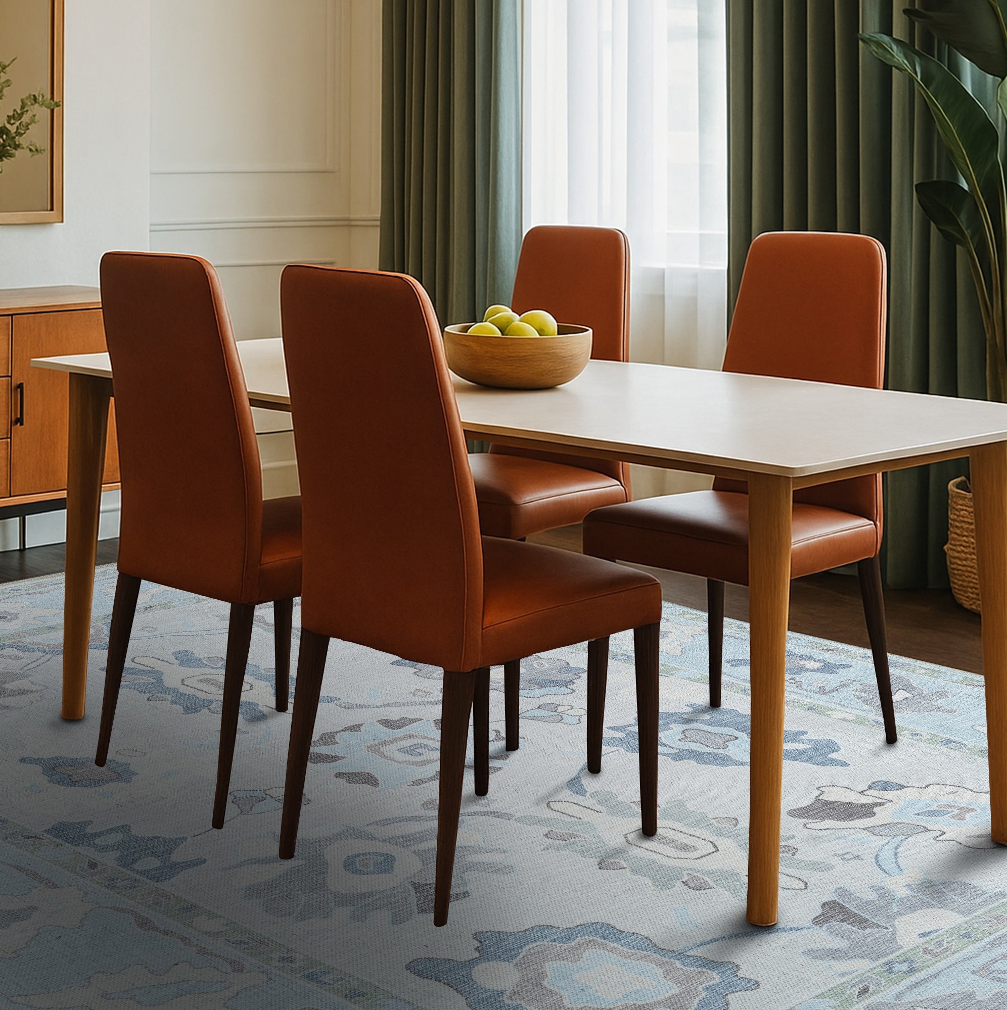 Pamira Cream Blue Floral Modern Oushak Rug