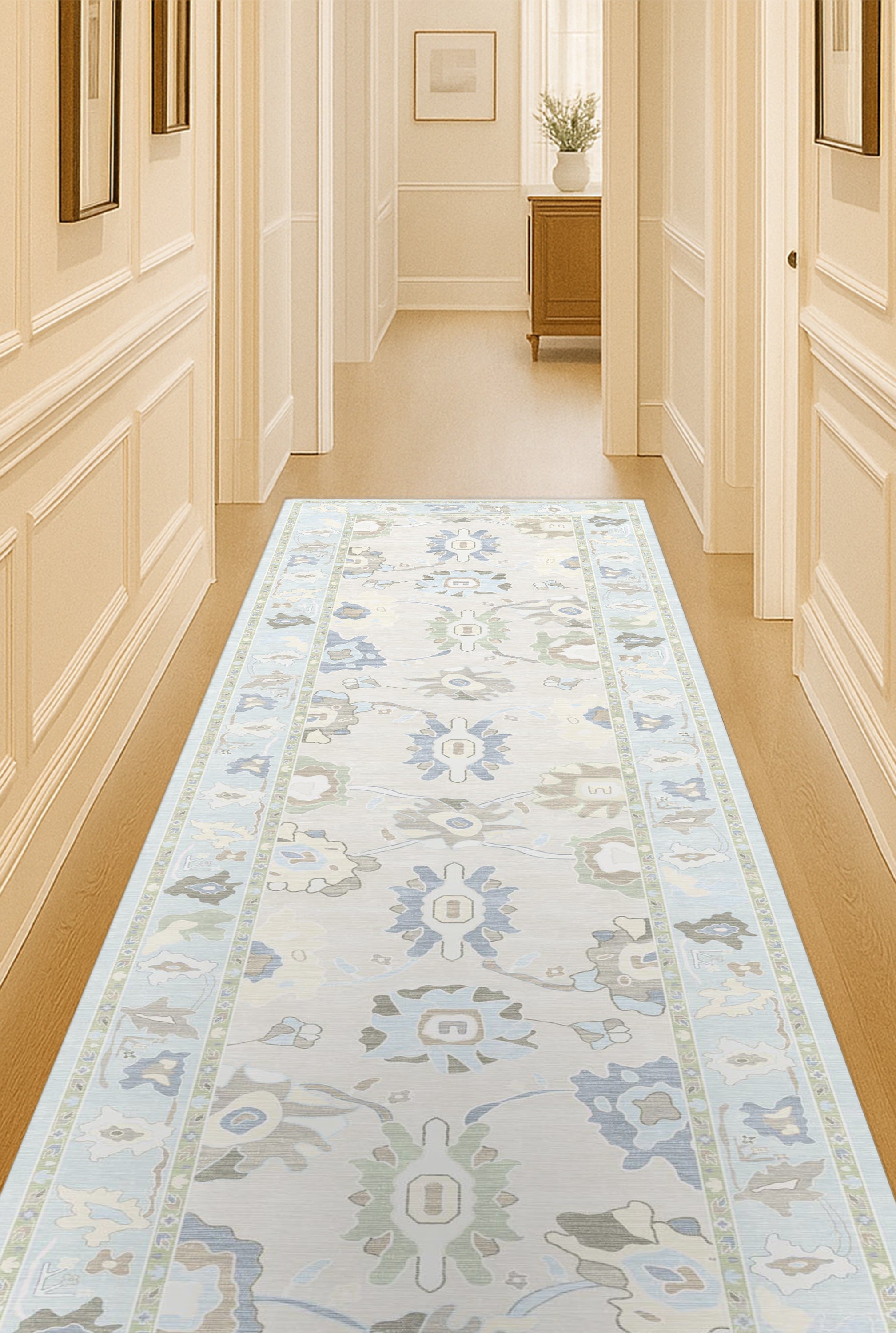 Pamira Cream Blue Floral Modern Oushak Rug