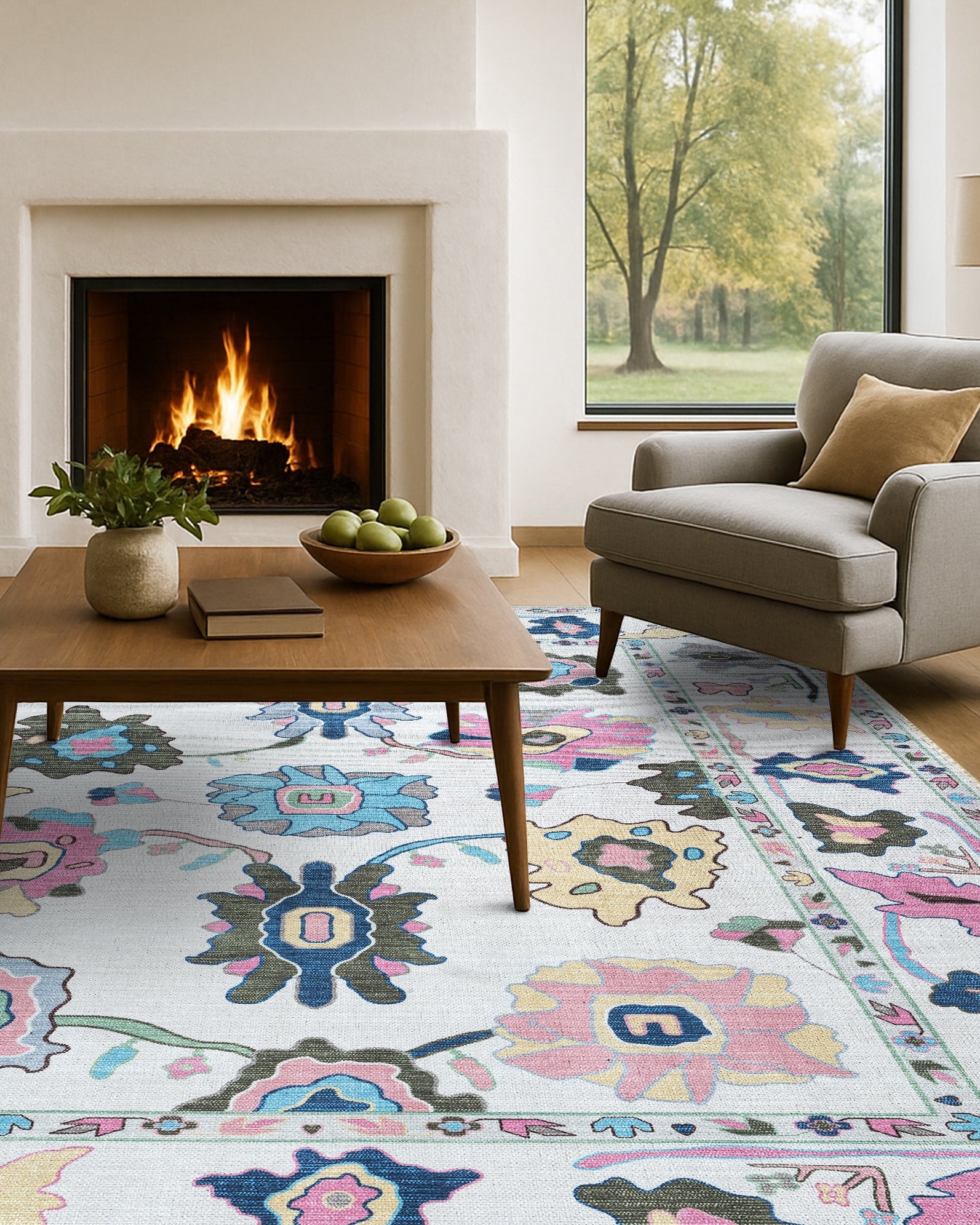 Sawsan Pastel Colorful Floral Modern Oushak Rug