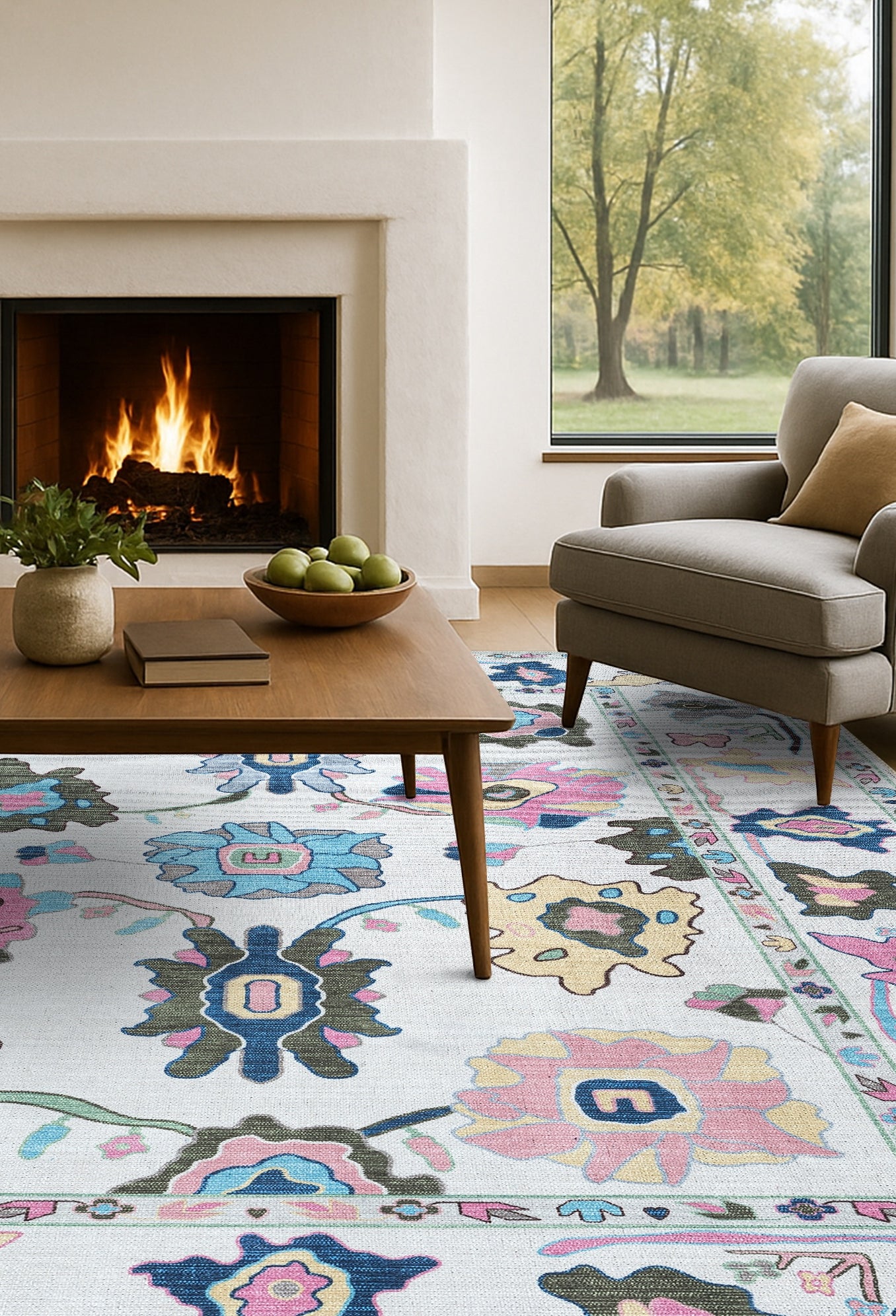 Sawsan Pastel Colorful Floral Modern Oushak Rug