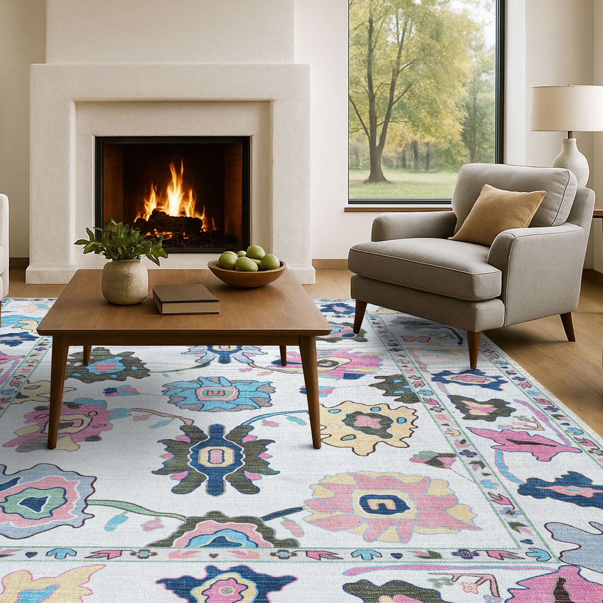 Sawsan Pastel Colorful Floral Modern Oushak Rug