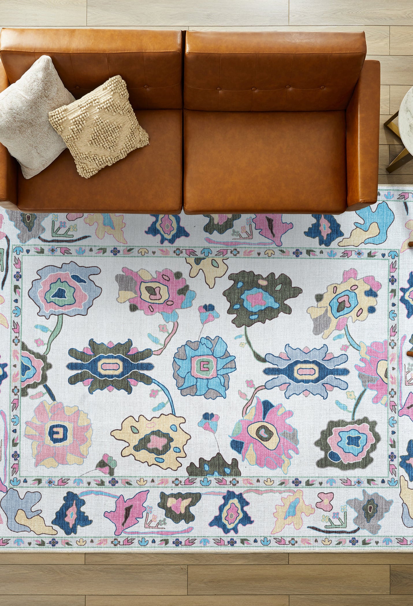 Sawsan Pastel Colorful Floral Modern Oushak Rug