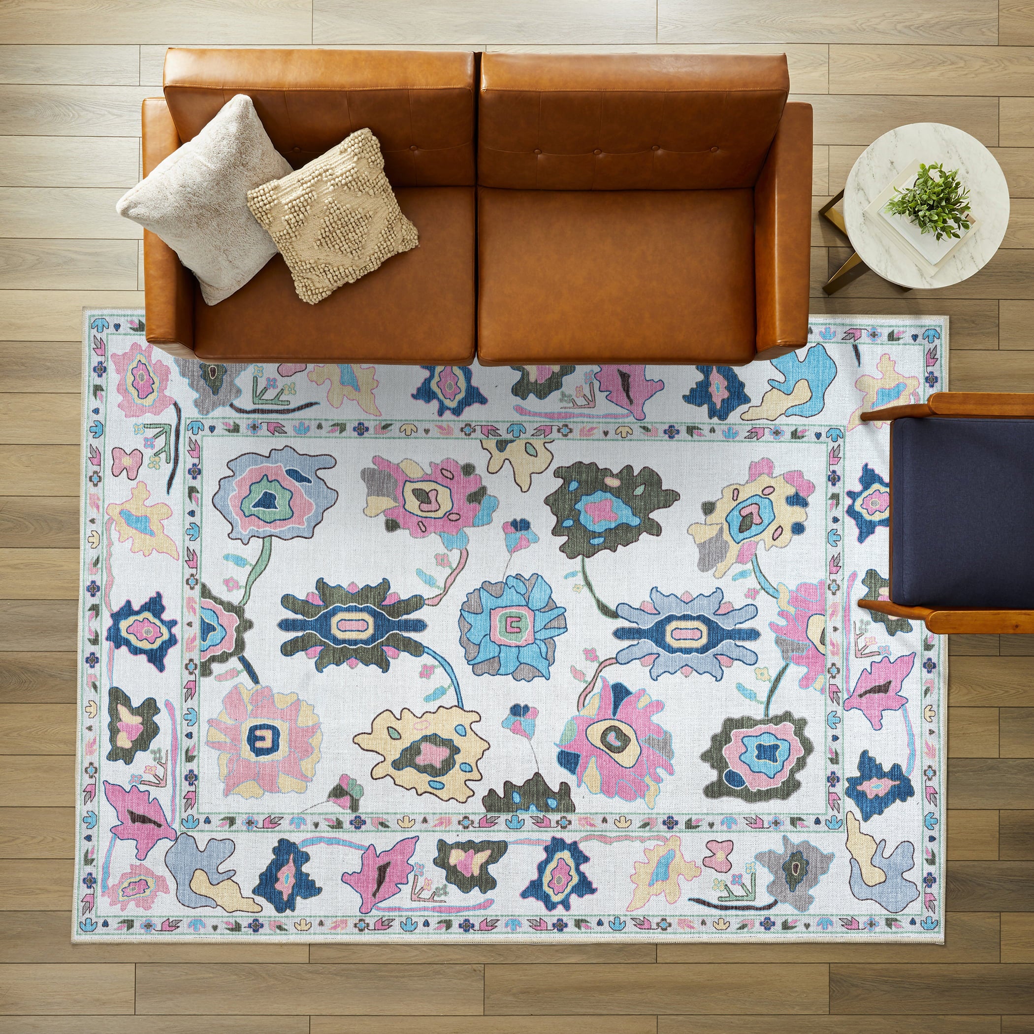 Sawsan Pastel Colorful Floral Modern Oushak Rug
