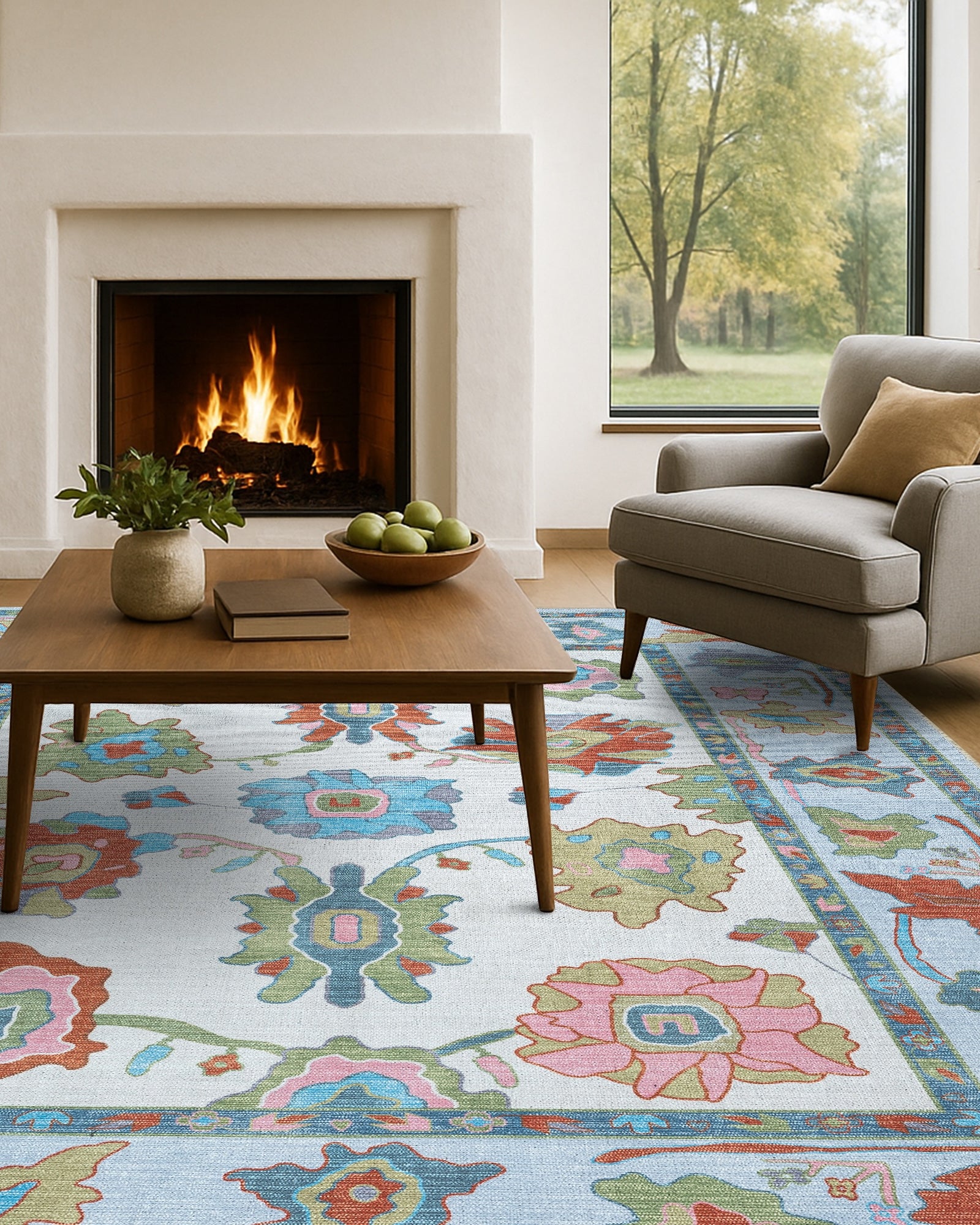Sayyida Colorful Floral Pastel Modern Oushak Rug
