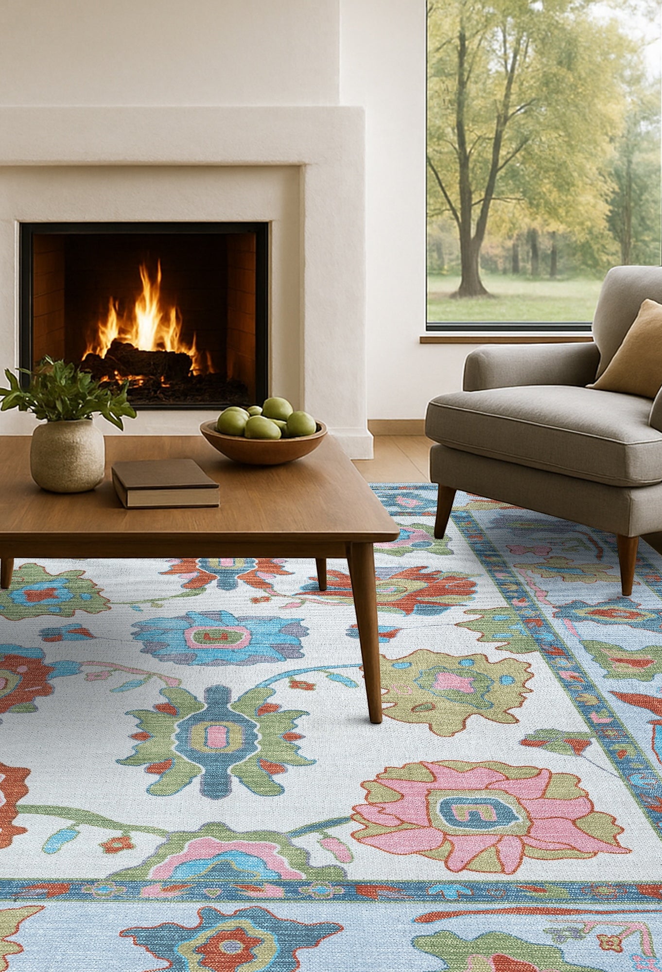 Sayyida Colorful Floral Pastel Modern Oushak Rug