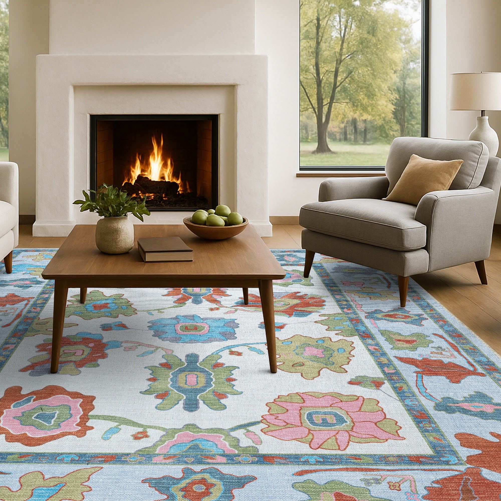 Sayyida Colorful Floral Pastel Modern Oushak Rug