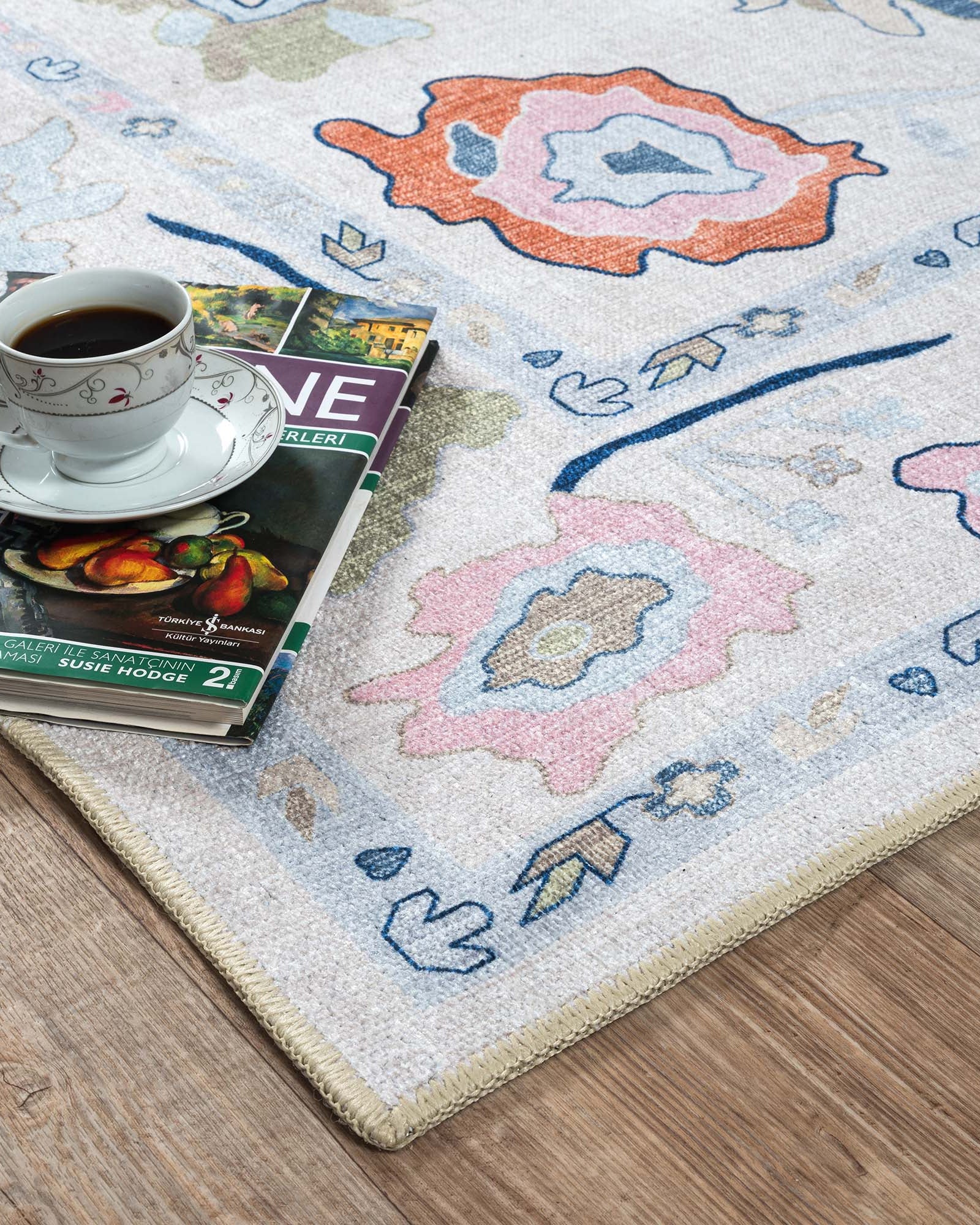 Mary Rose White Pastel Colorful Floral Oushak Rug
