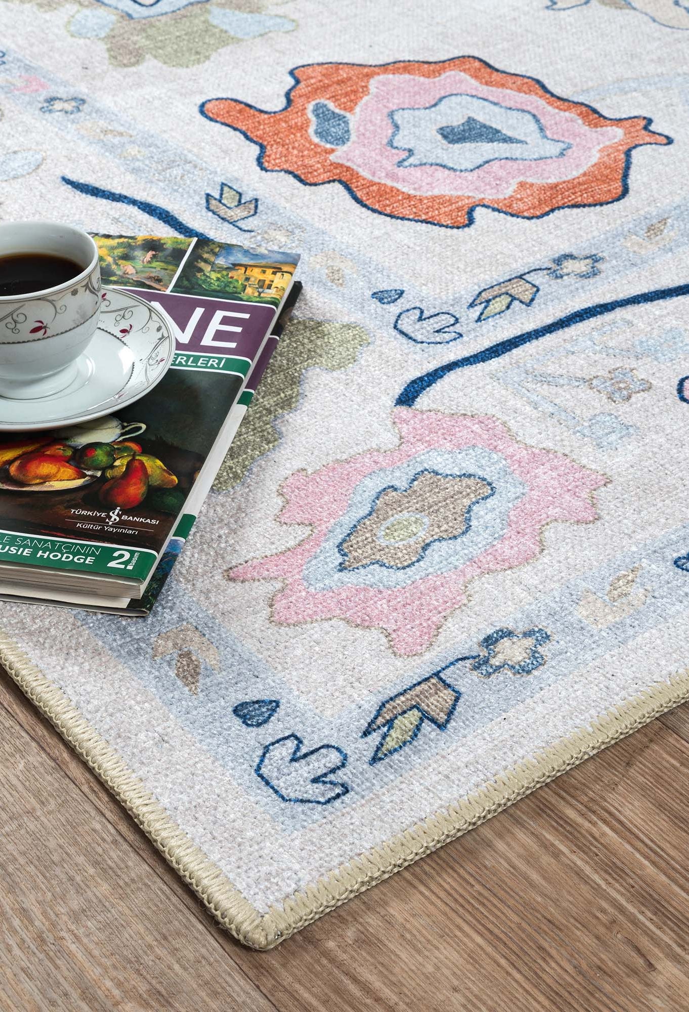 Mary Rose White Pastel Colorful Floral Oushak Rug