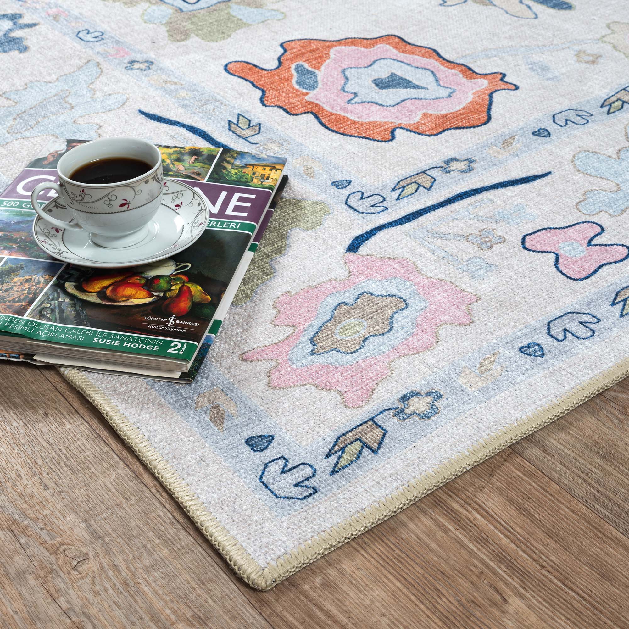 Mary Rose White Pastel Colorful Floral Oushak Rug