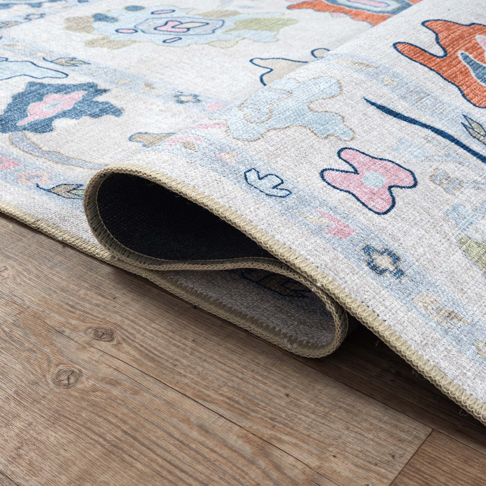 Mary Rose White Pastel Colorful Floral Oushak Rug