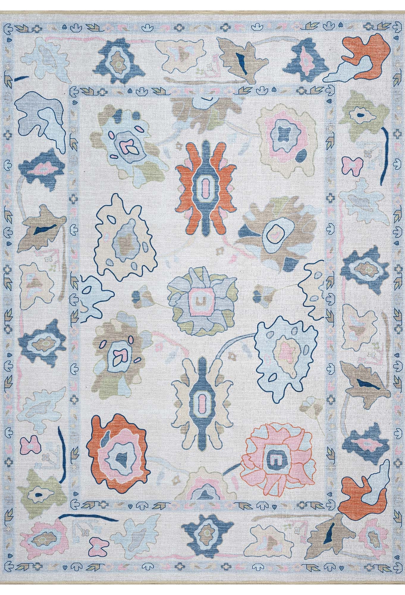 Mary Rose White Pastel Colorful Floral Oushak Rug