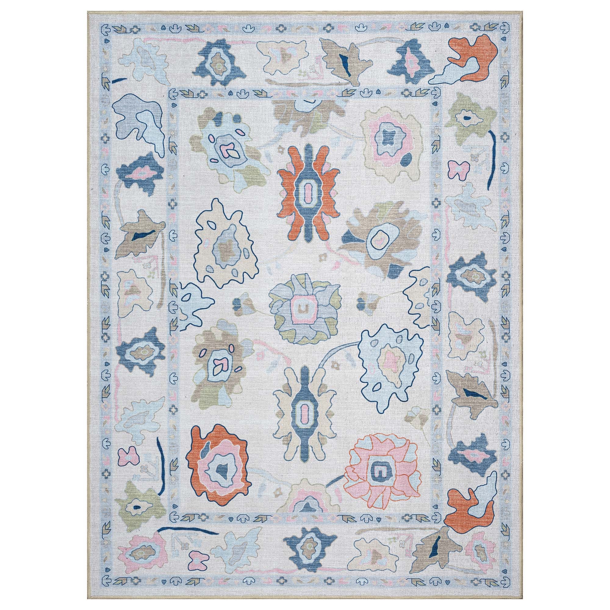 Mary Rose White Pastel Colorful Floral Oushak Rug
