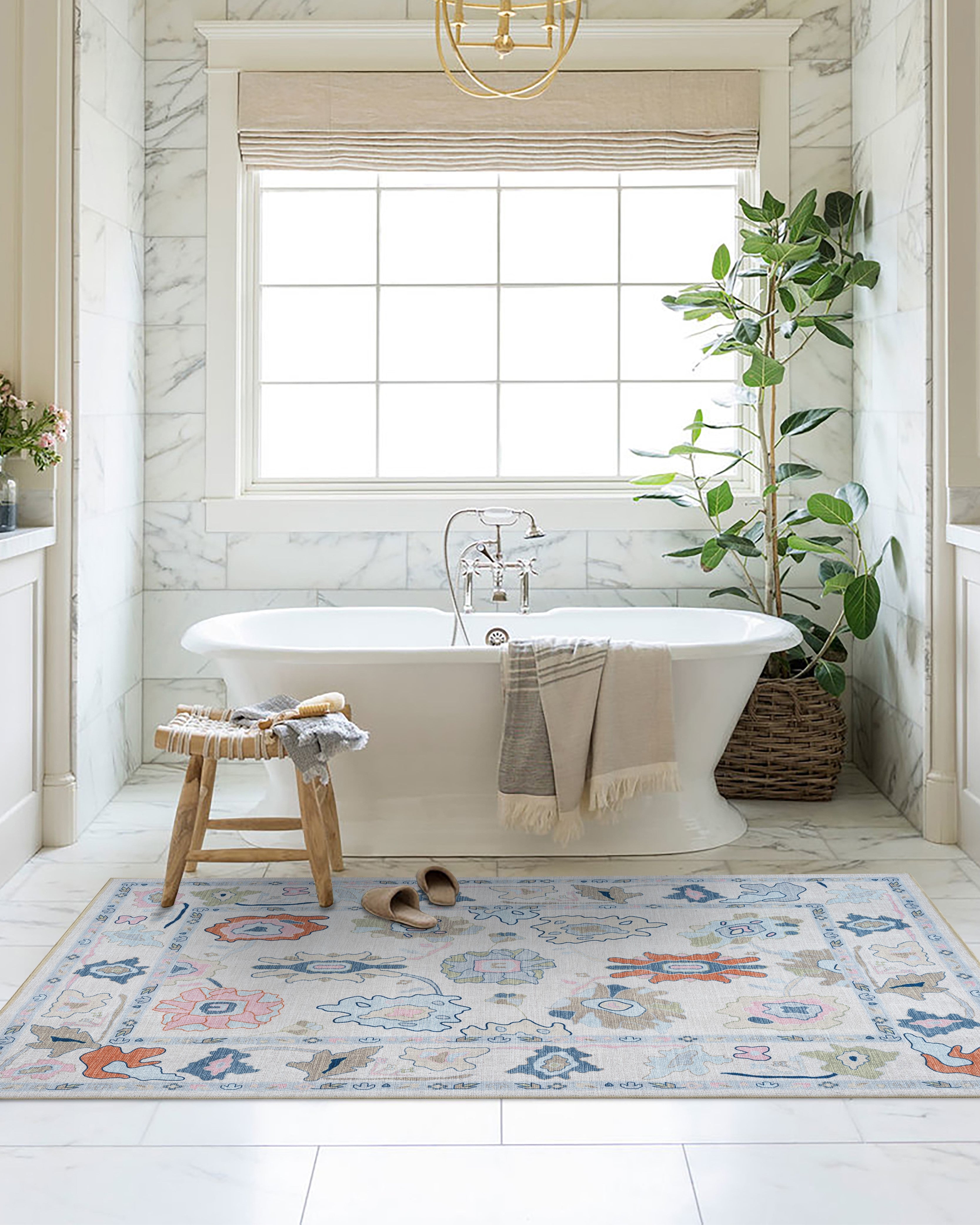 Mary Rose White Pastel Colorful Floral Oushak Rug