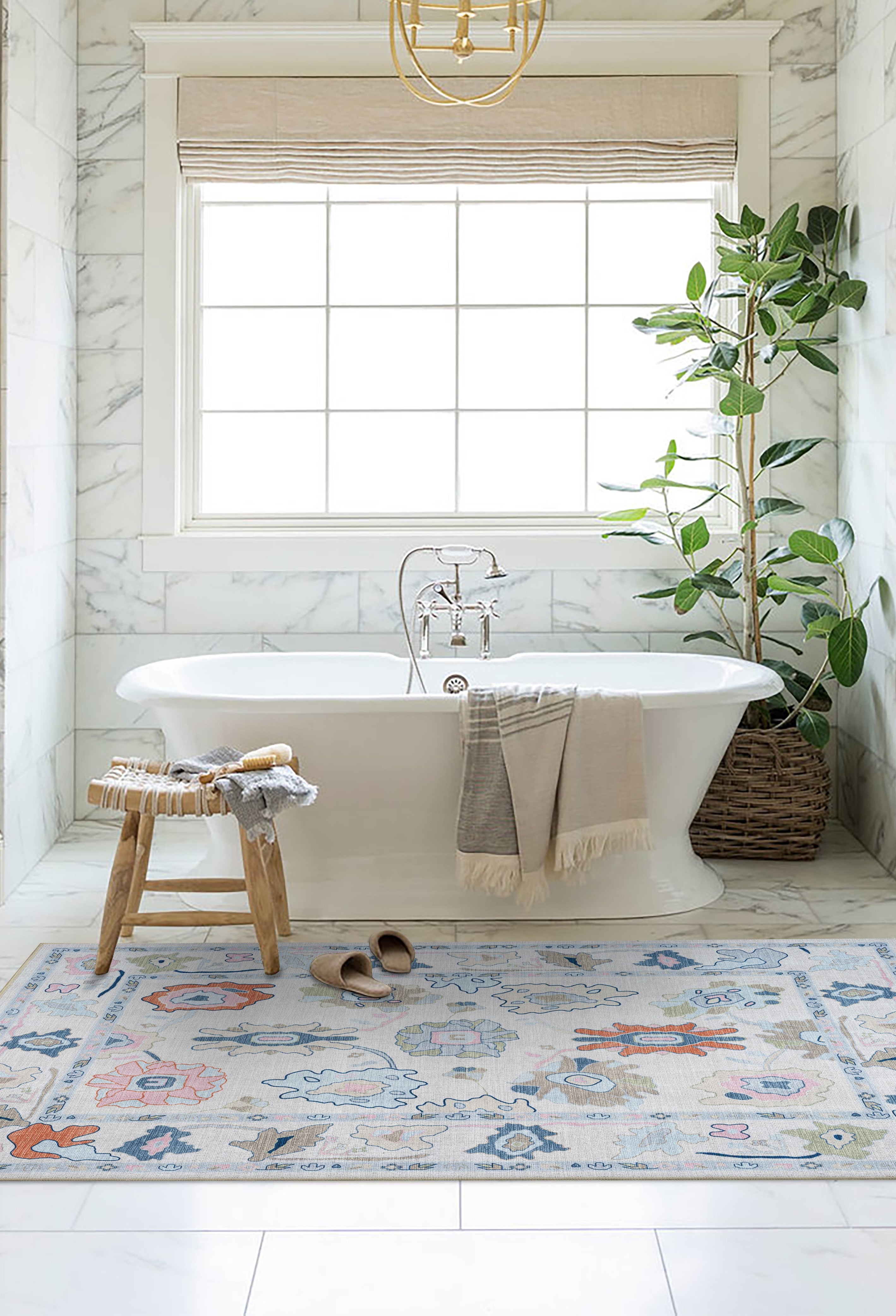 Mary Rose White Pastel Colorful Floral Oushak Rug