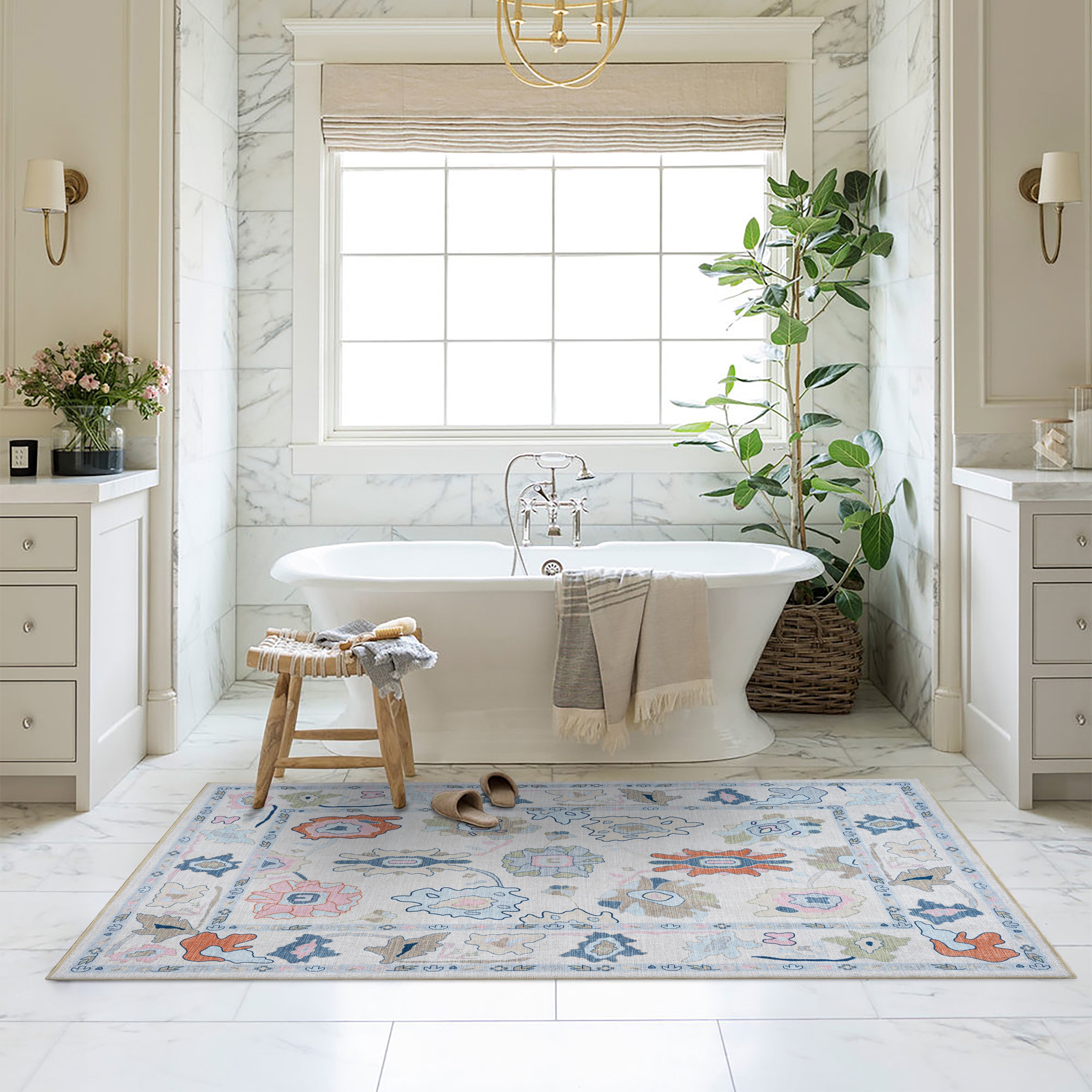 Mary Rose White Pastel Colorful Floral Oushak Rug