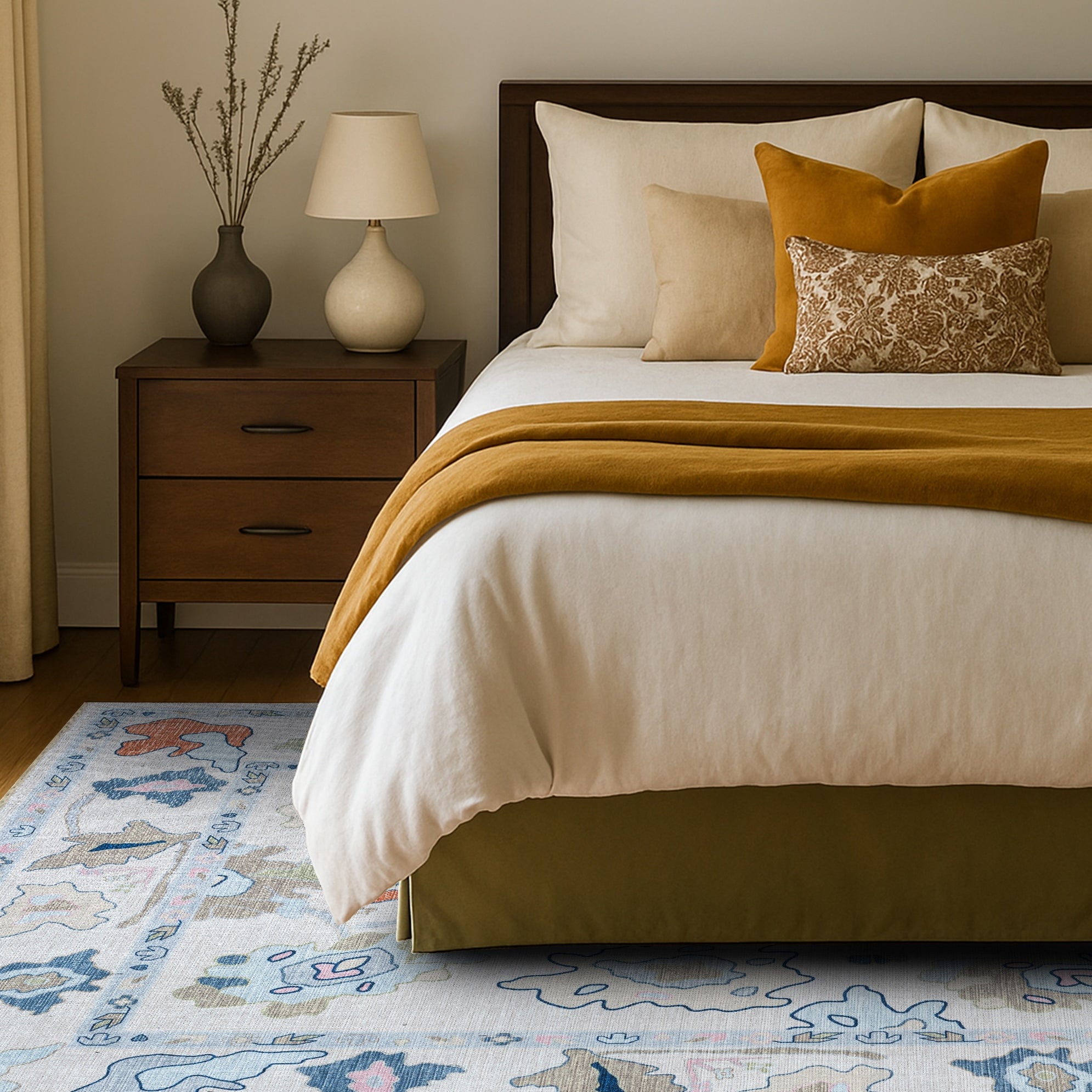 Mary Rose White Pastel Colorful Floral Oushak Rug