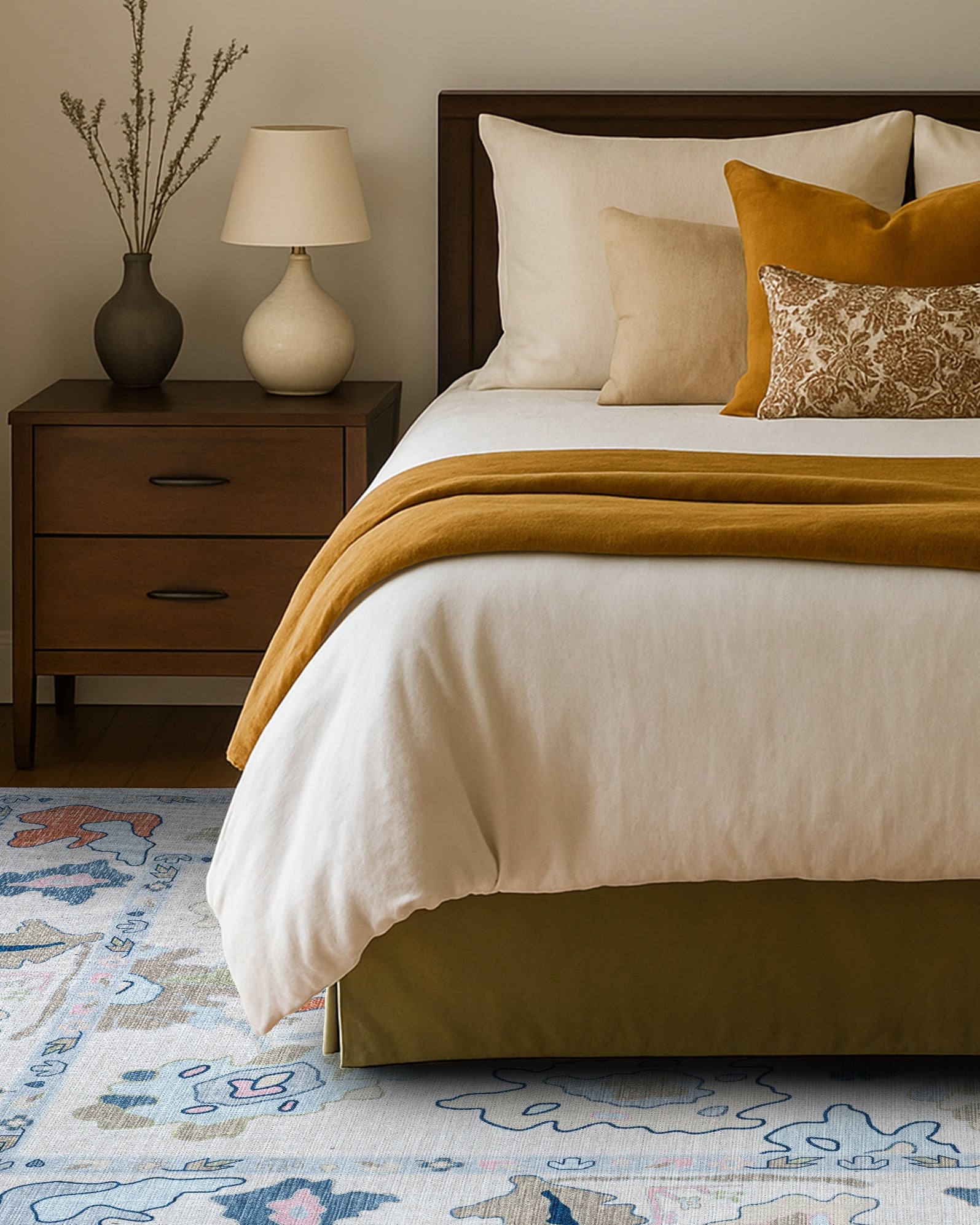 Mary Rose White Pastel Colorful Floral Oushak Rug