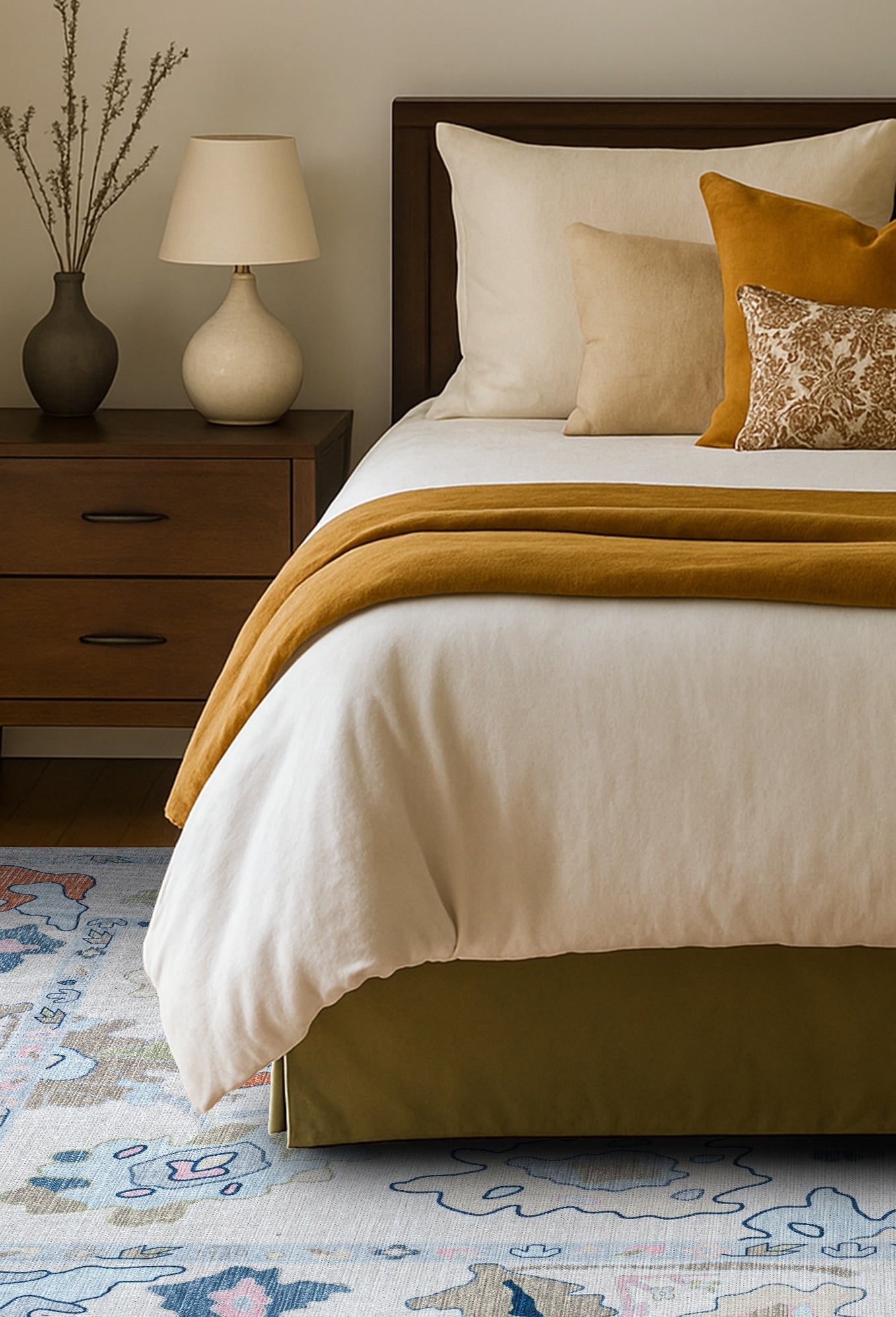 Mary Rose White Pastel Colorful Floral Oushak Rug