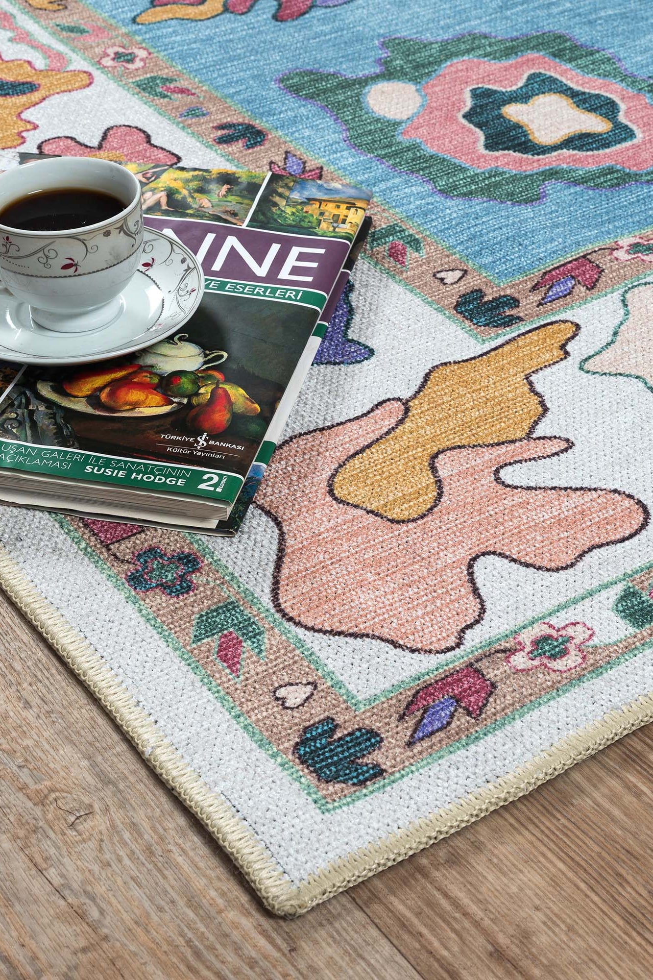 Farhana Green Colorful Floral Modern Oushak Rug