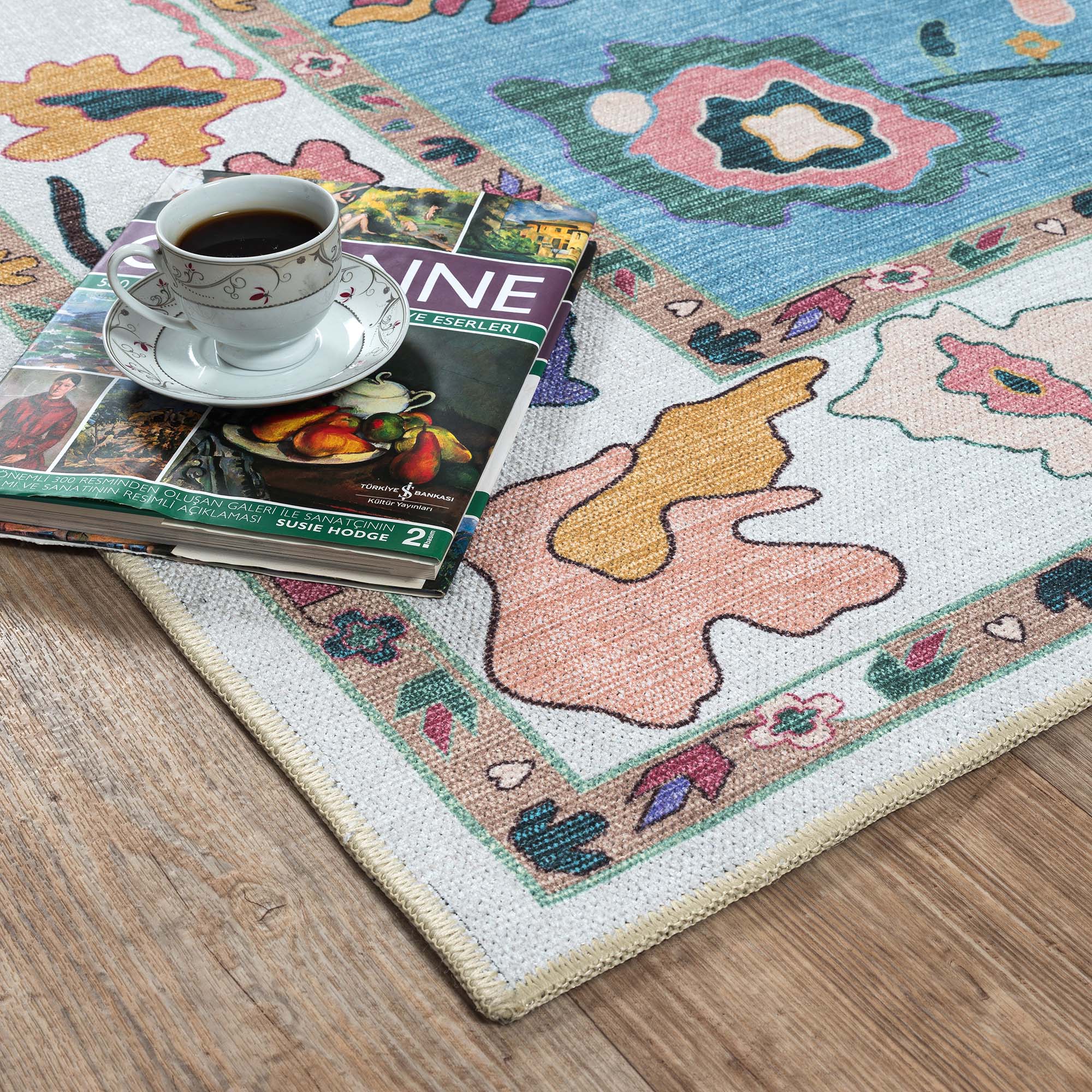 Farhana Green Colorful Floral Modern Oushak Rug