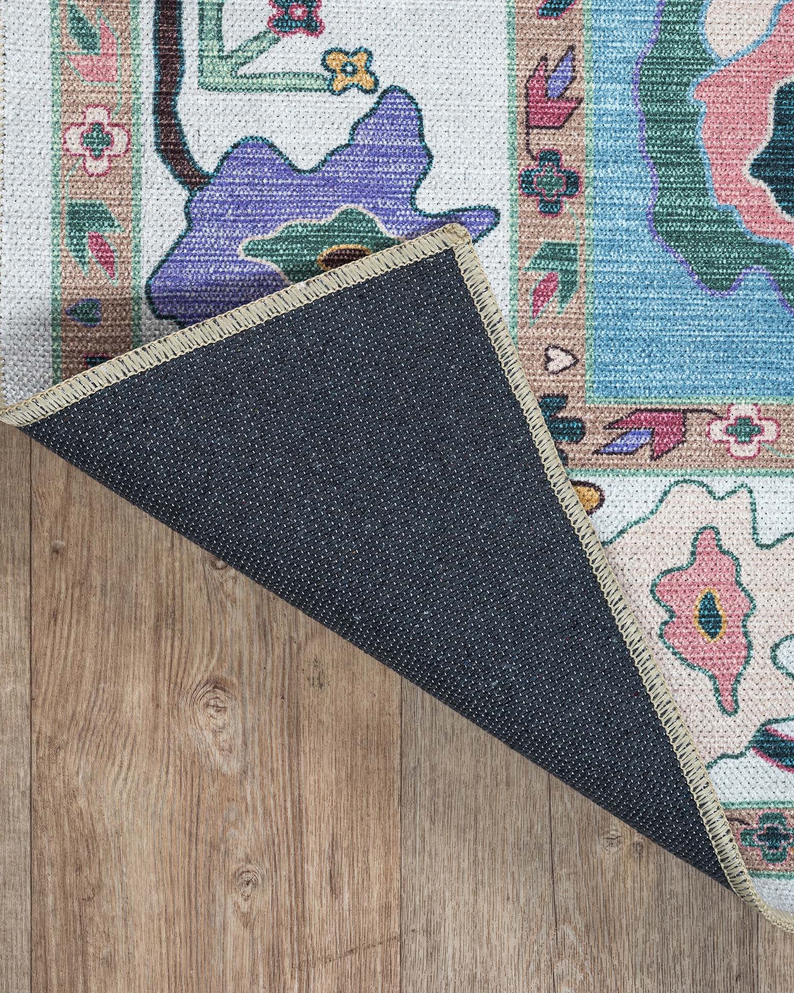 Farhana Green Colorful Floral Modern Oushak Rug