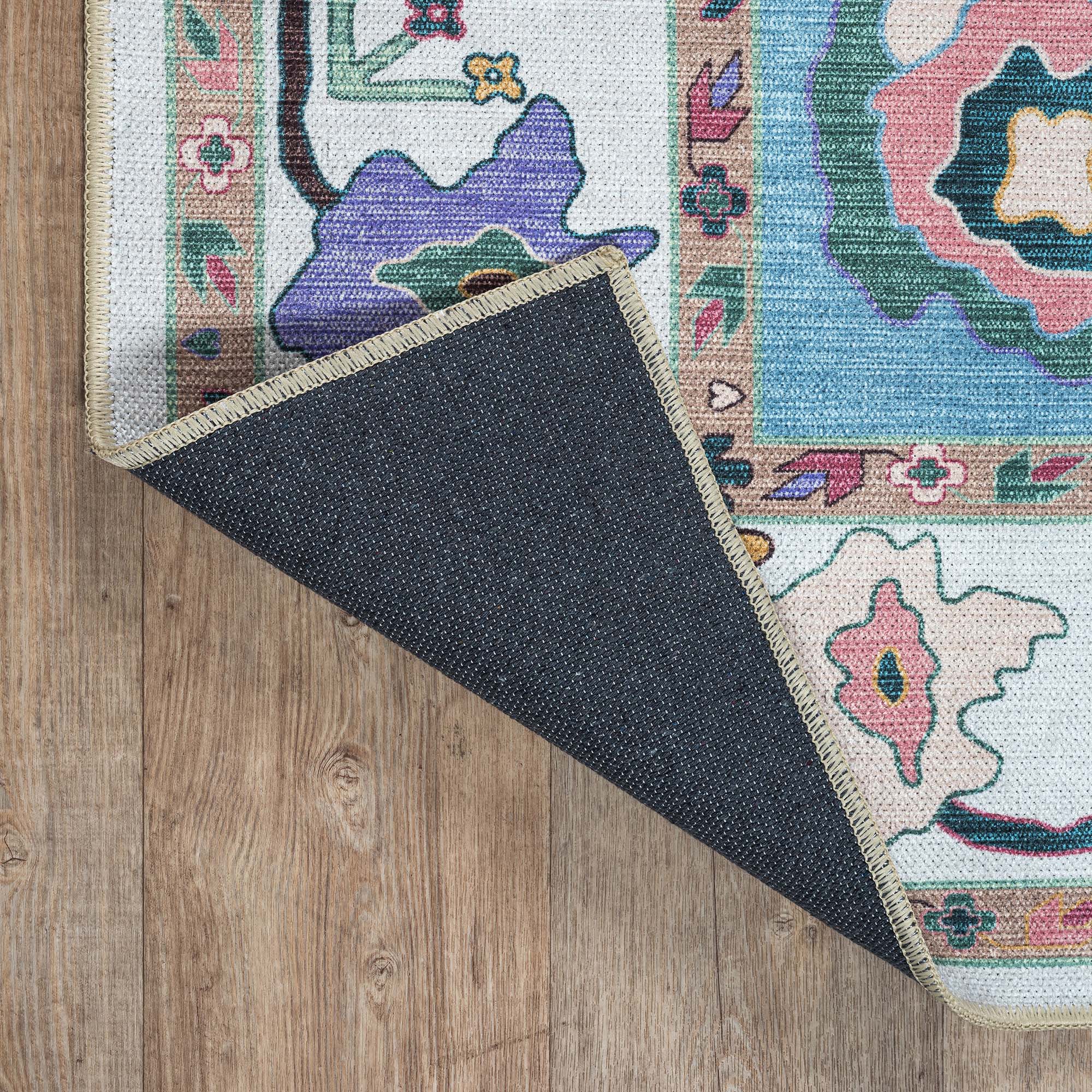 Farhana Green Colorful Floral Modern Oushak Rug