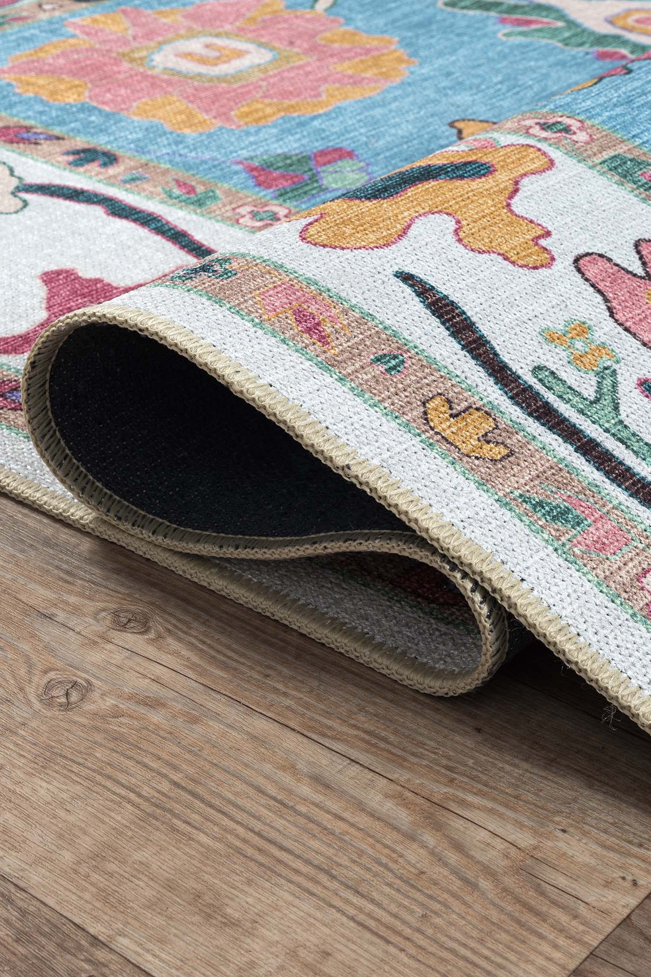 Farhana Green Colorful Floral Modern Oushak Rug