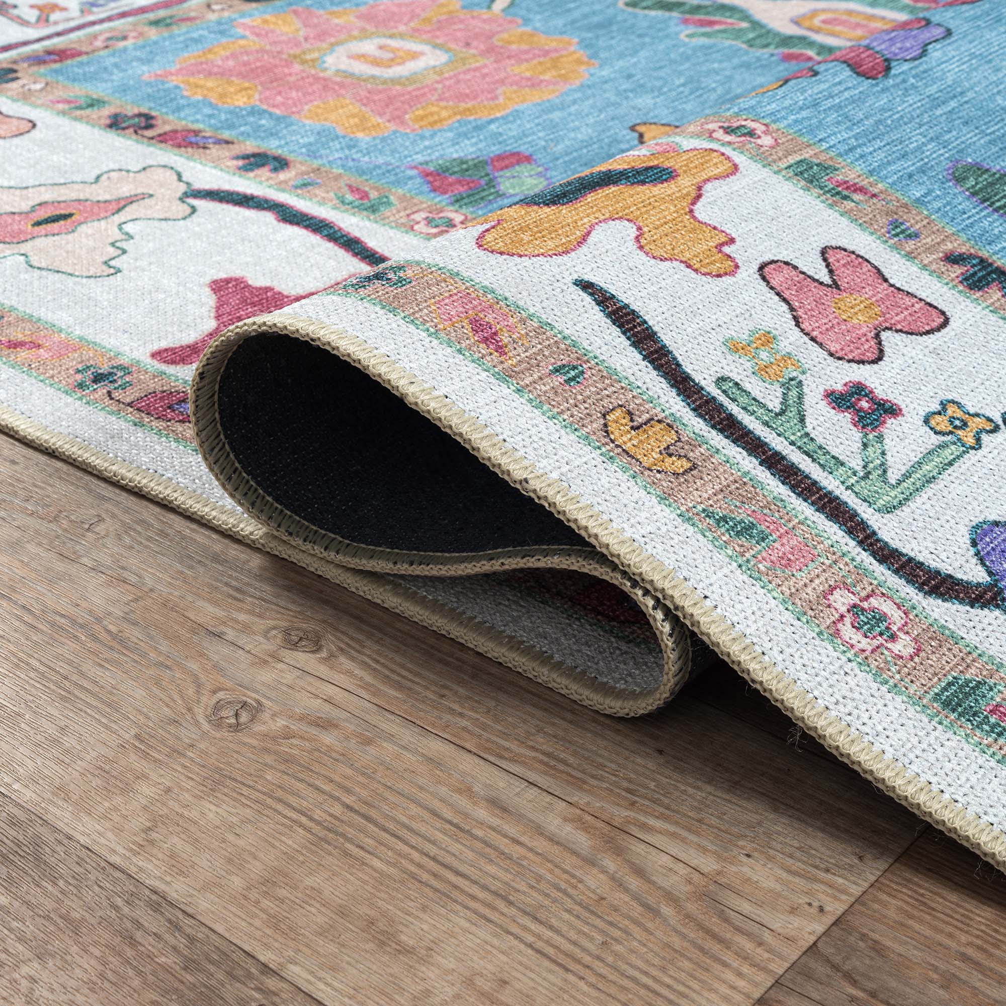 Farhana Green Colorful Floral Modern Oushak Rug