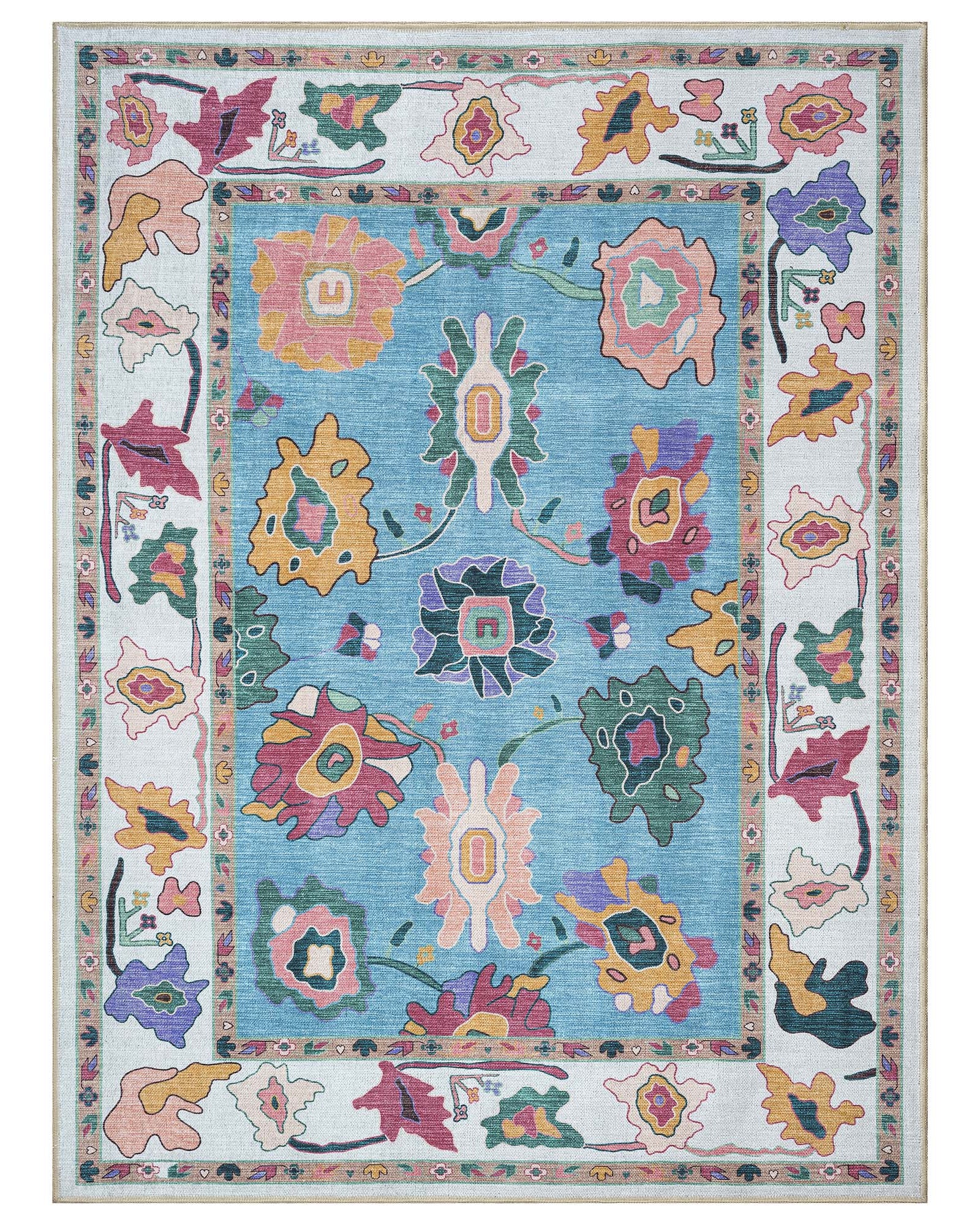 Farhana Green Colorful Floral Modern Oushak Rug