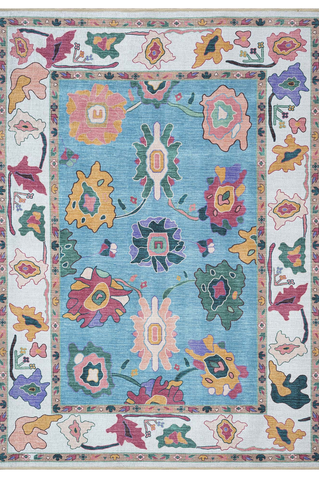 Farhana Green Colorful Floral Modern Oushak Rug