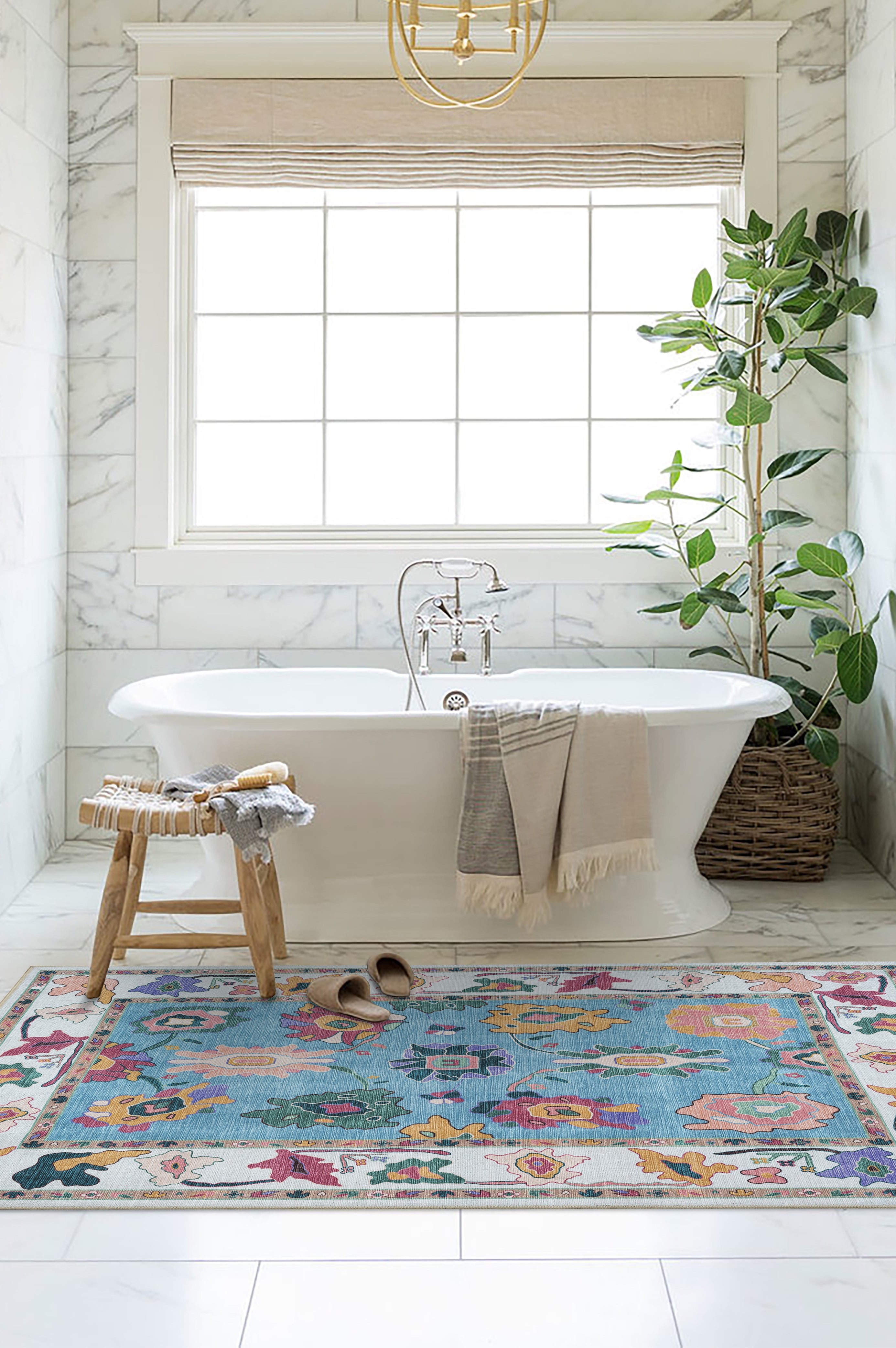 Farhana Green Colorful Floral Modern Oushak Rug