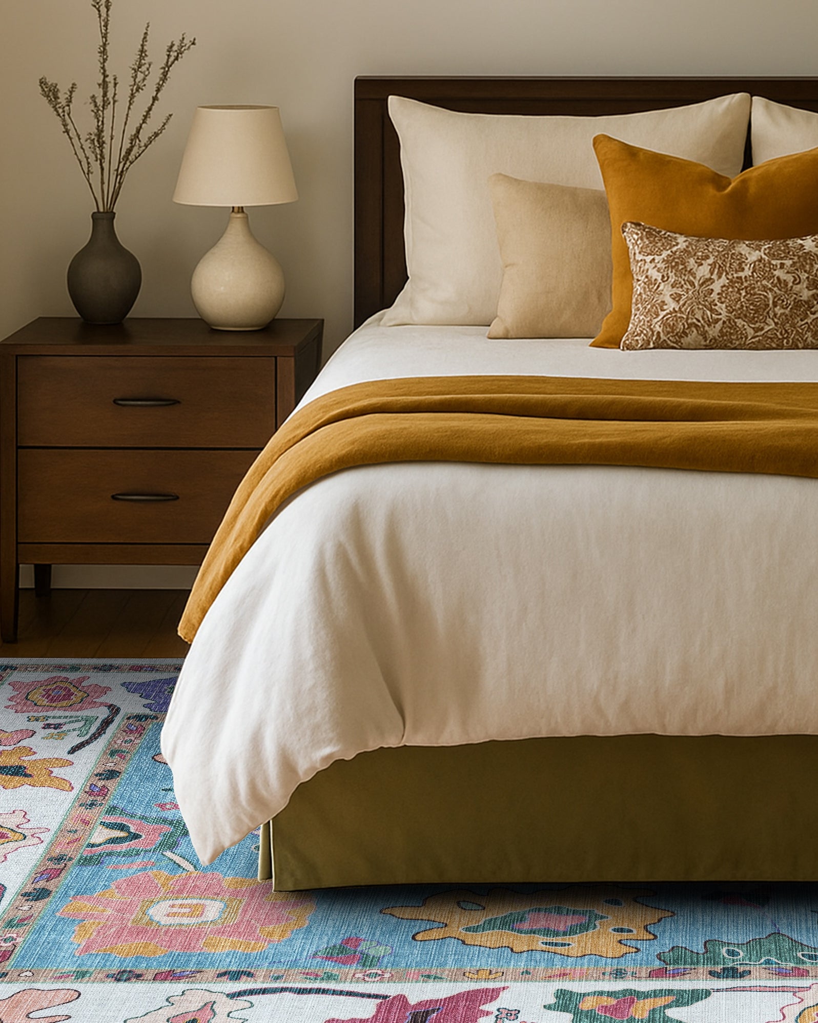 Farhana Green Colorful Floral Modern Oushak Rug