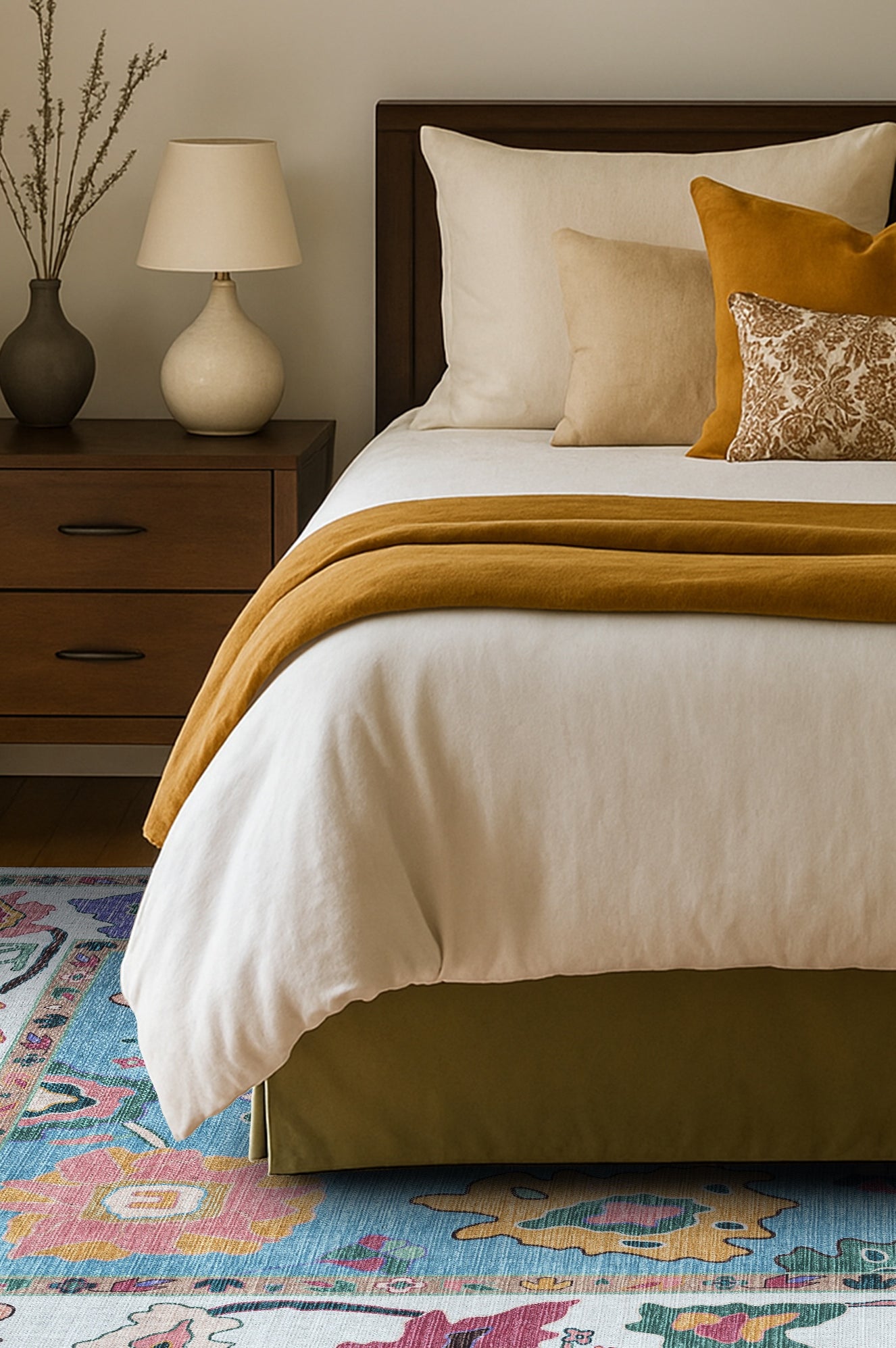 Farhana Green Colorful Floral Modern Oushak Rug