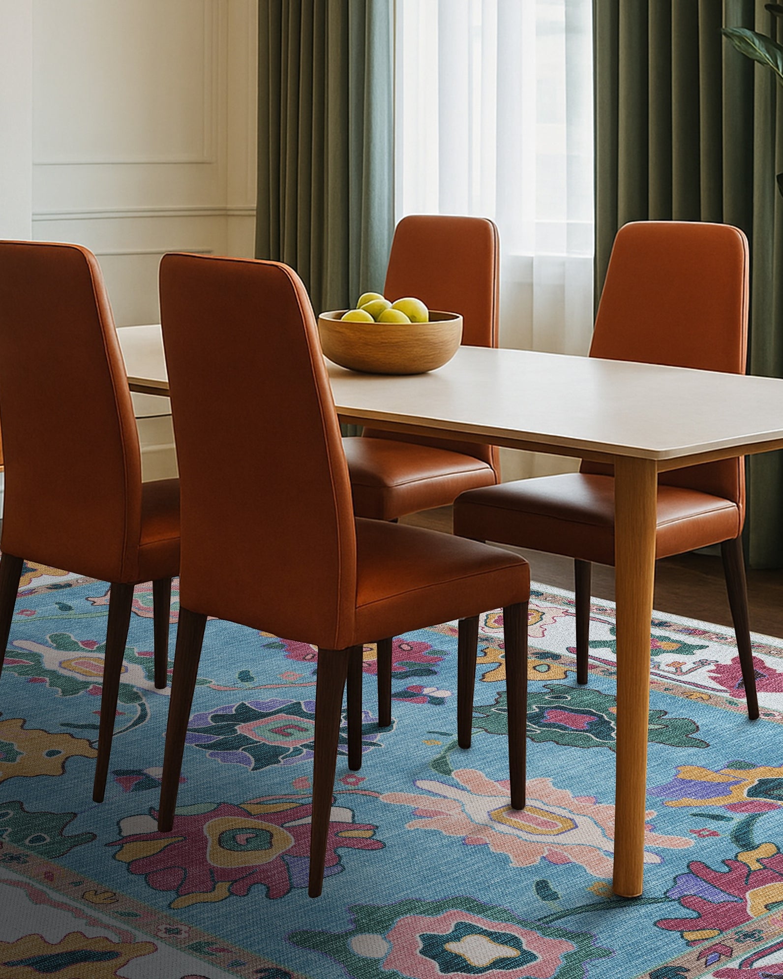 Farhana Green Colorful Floral Modern Oushak Rug