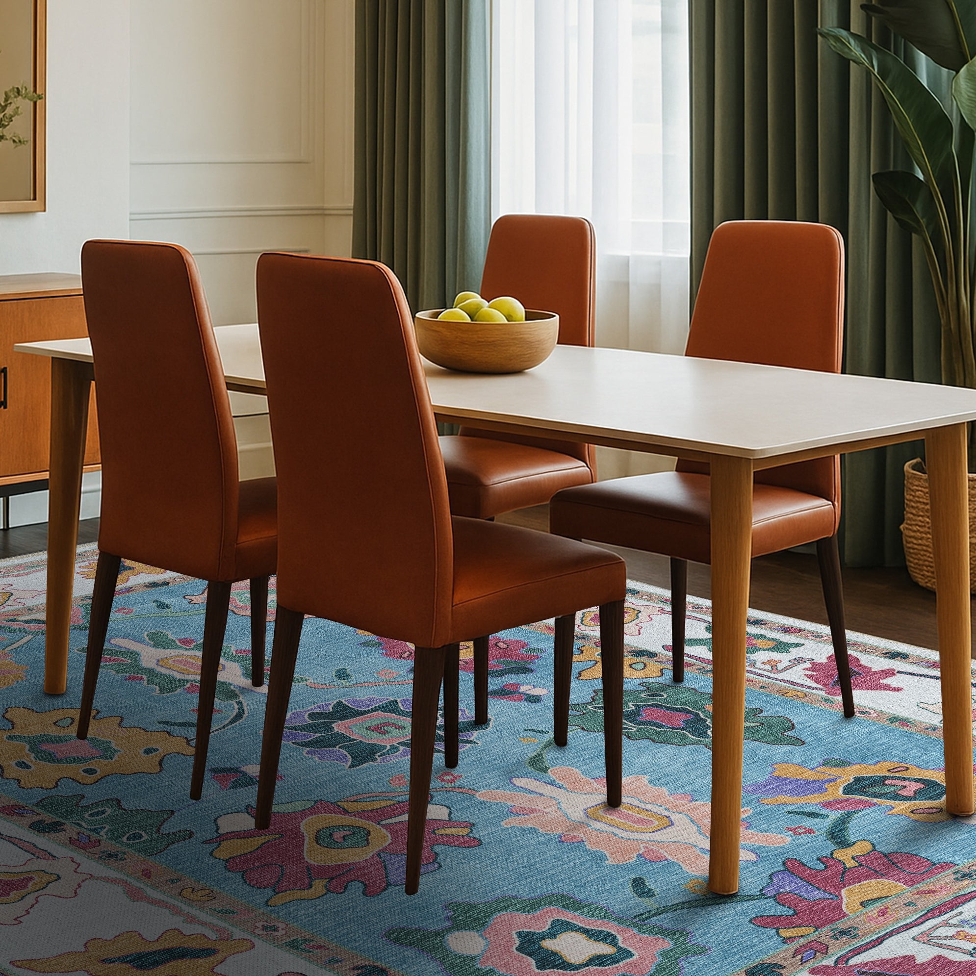 Farhana Green Colorful Floral Modern Oushak Rug