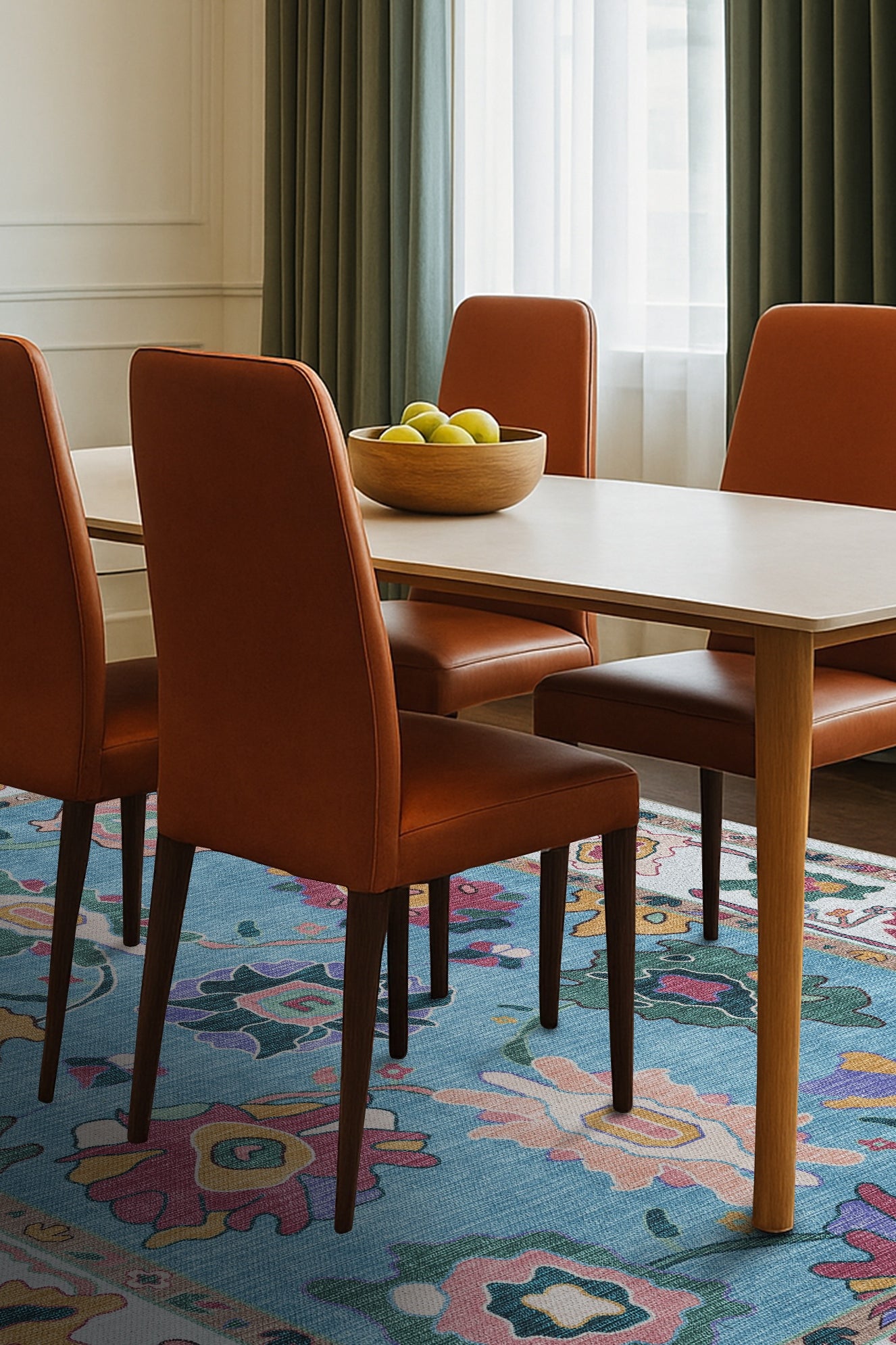 Farhana Green Colorful Floral Modern Oushak Rug