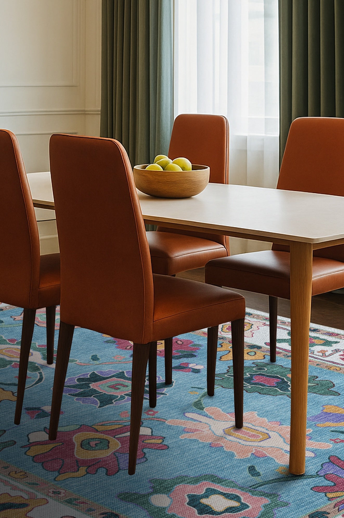 Farhana Green Colorful Floral Modern Oushak Rug