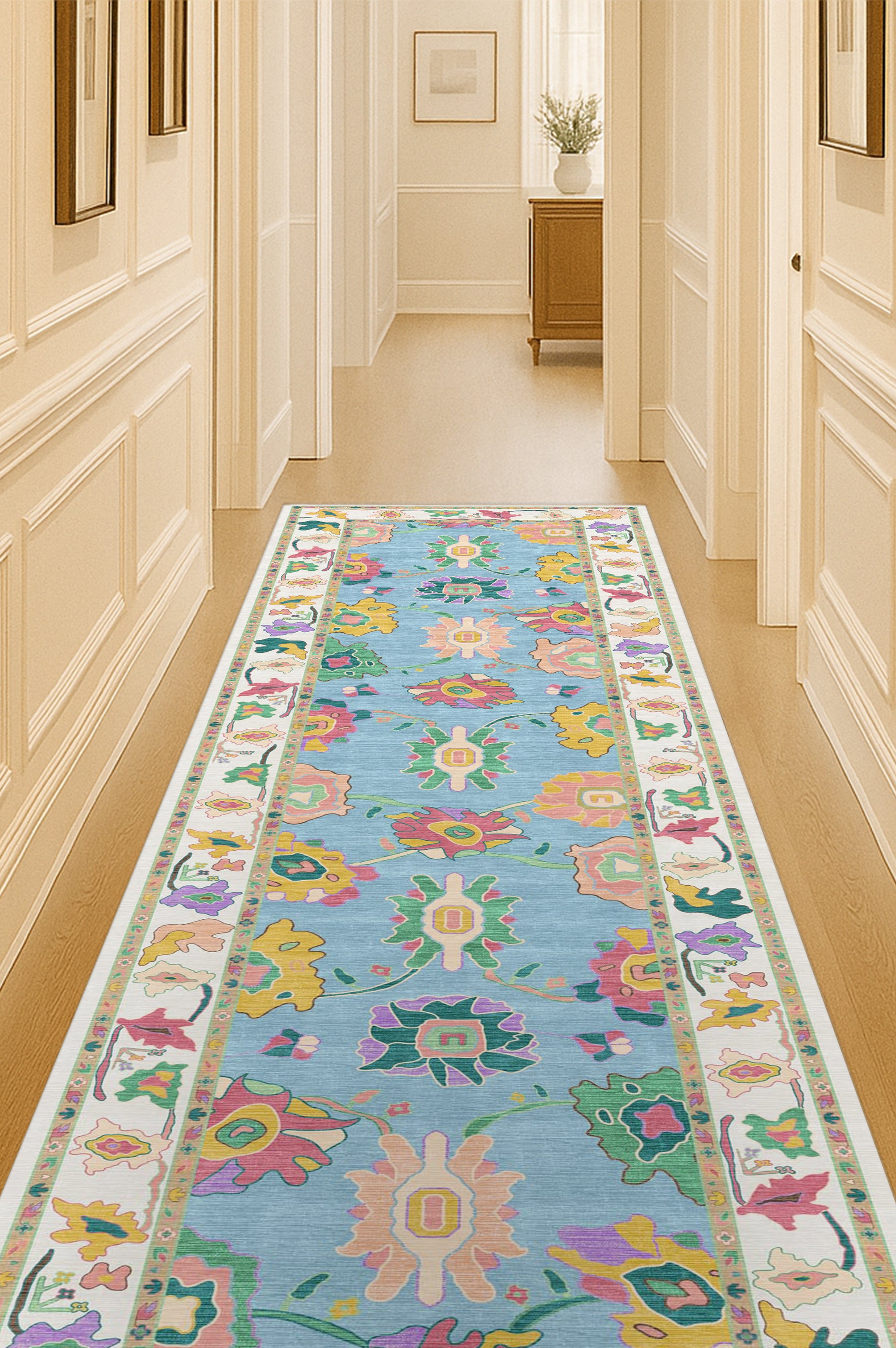 Farhana Green Colorful Floral Modern Oushak Rug