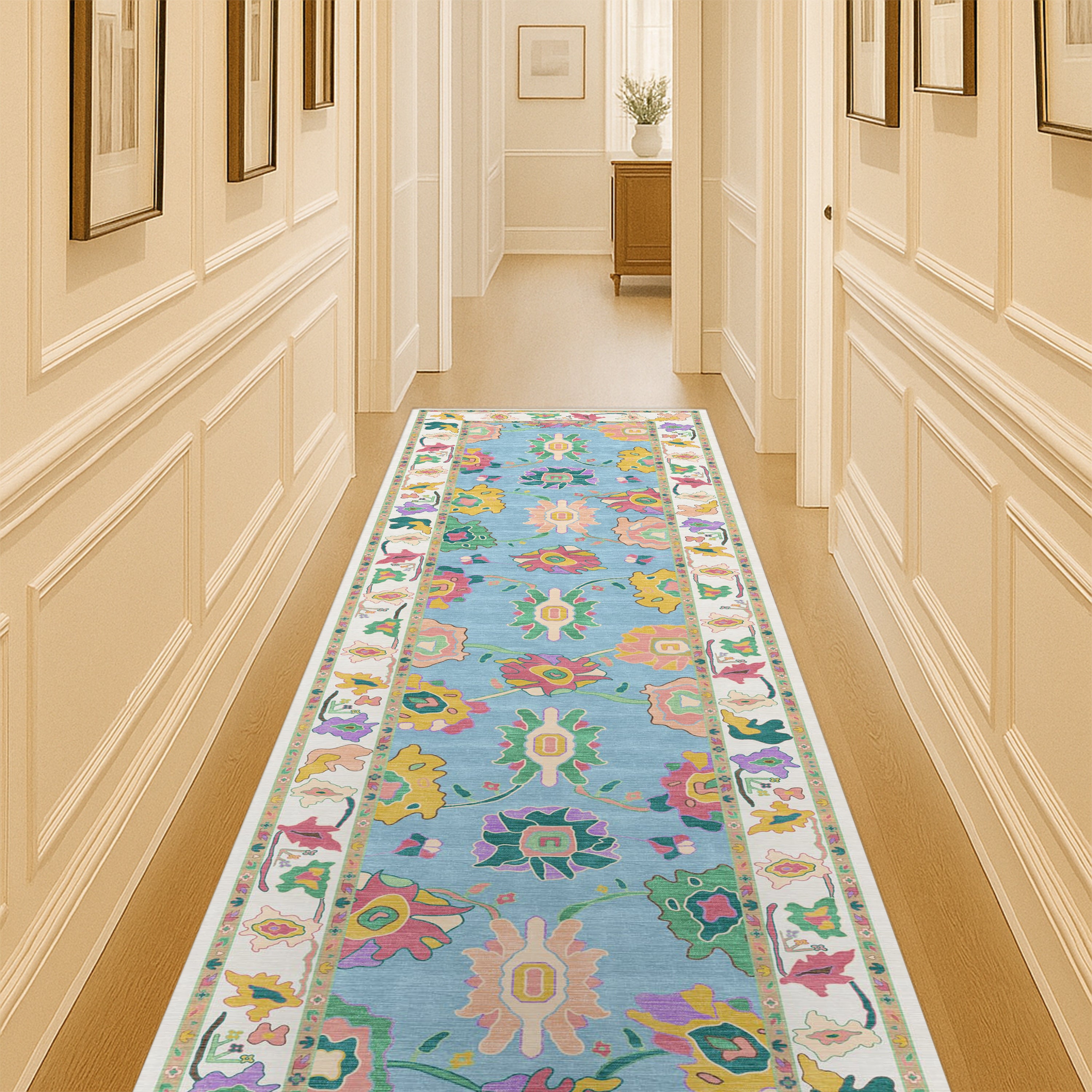 Farhana Green Colorful Floral Modern Oushak Rug