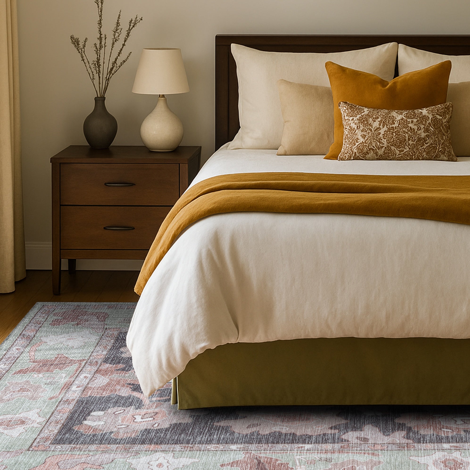 Rajiya Earth Tones Floral Modern Oushak Rug