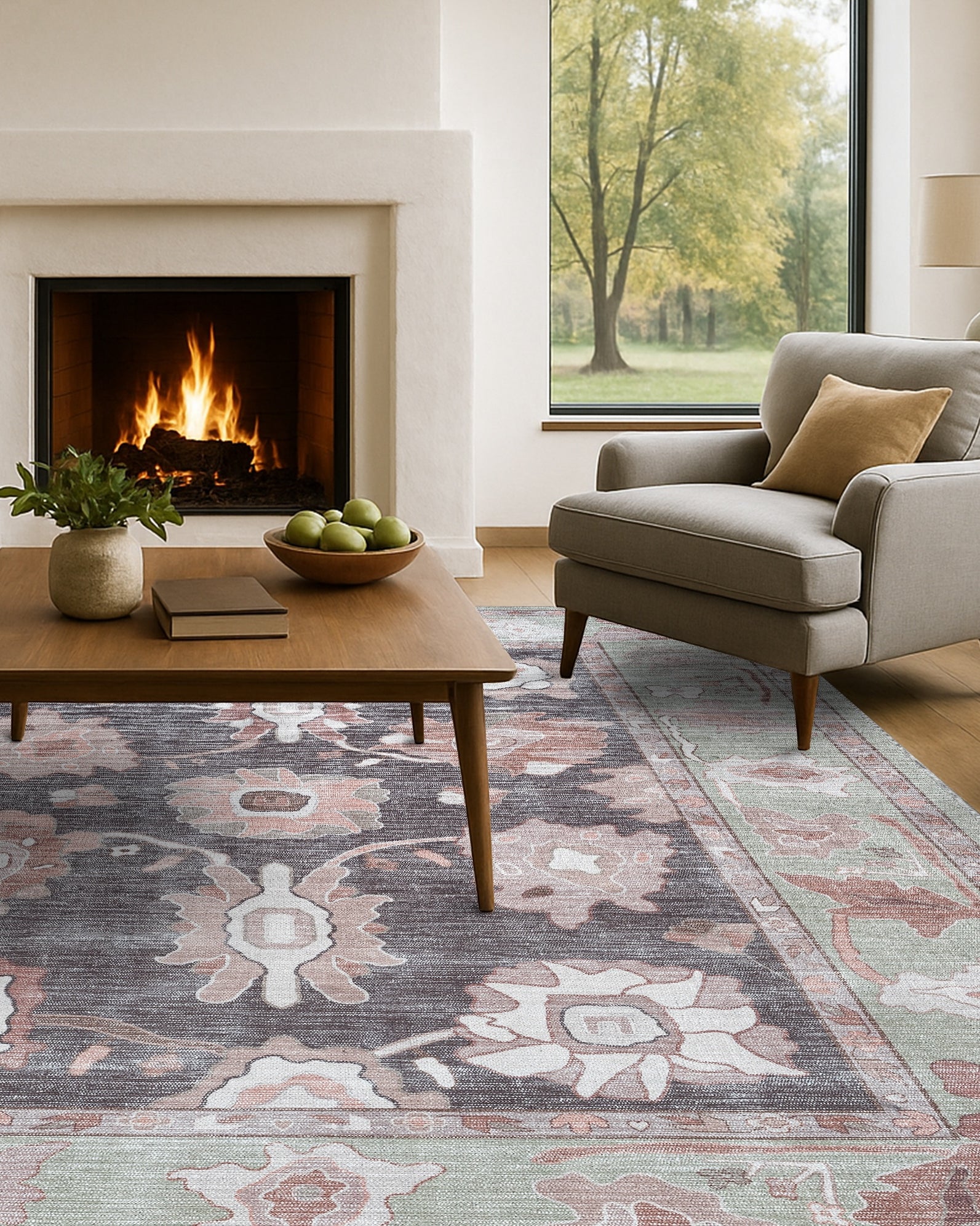 Rajiya Earth Tones Floral Modern Oushak Rug