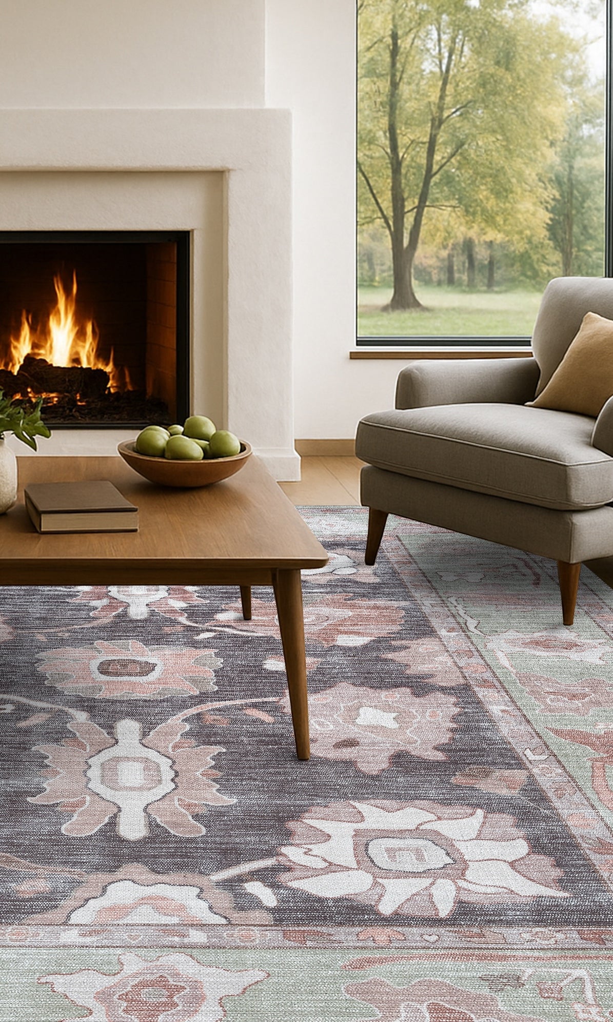 Rajiya Earth Tones Floral Modern Oushak Rug
