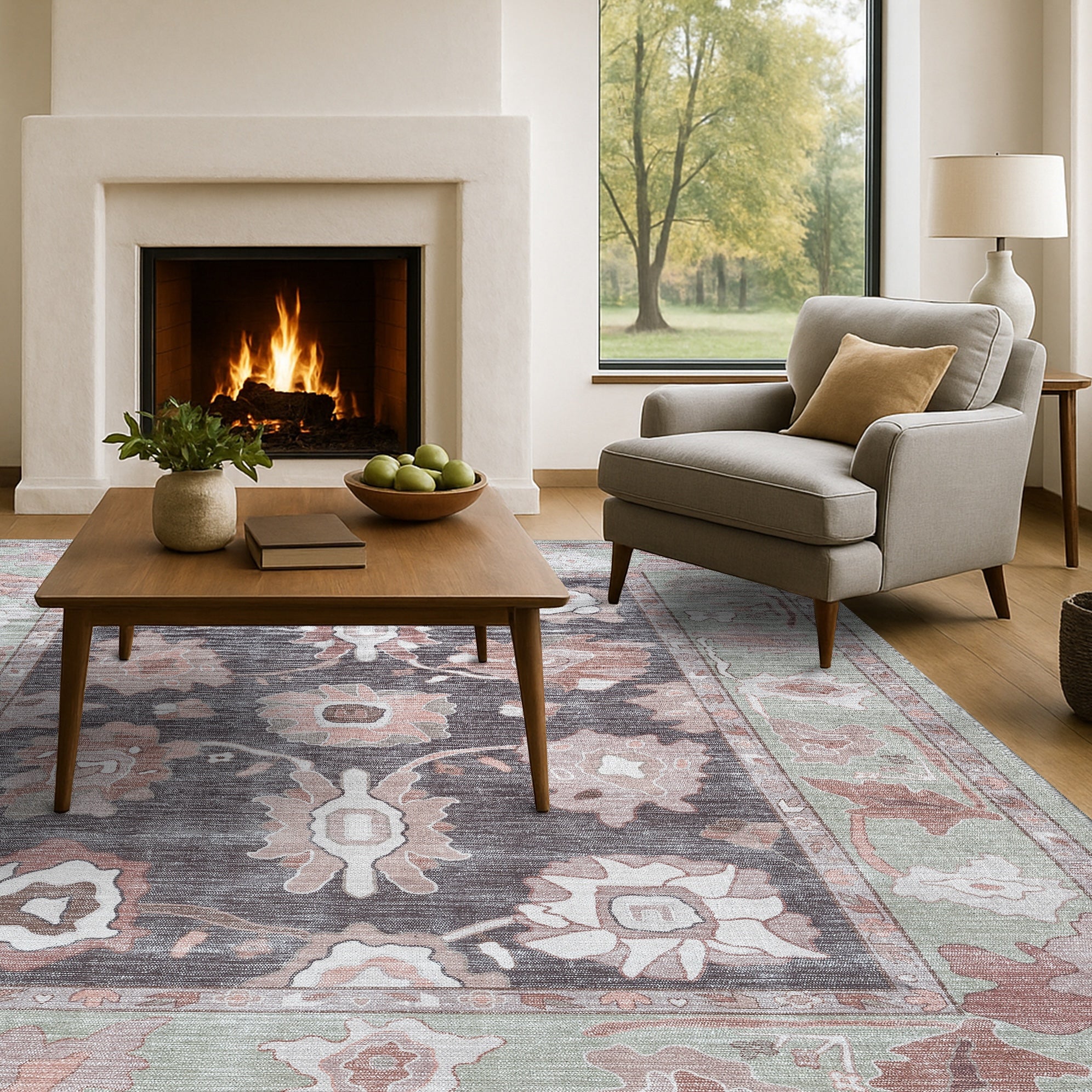 Rajiya Earth Tones Floral Modern Oushak Rug