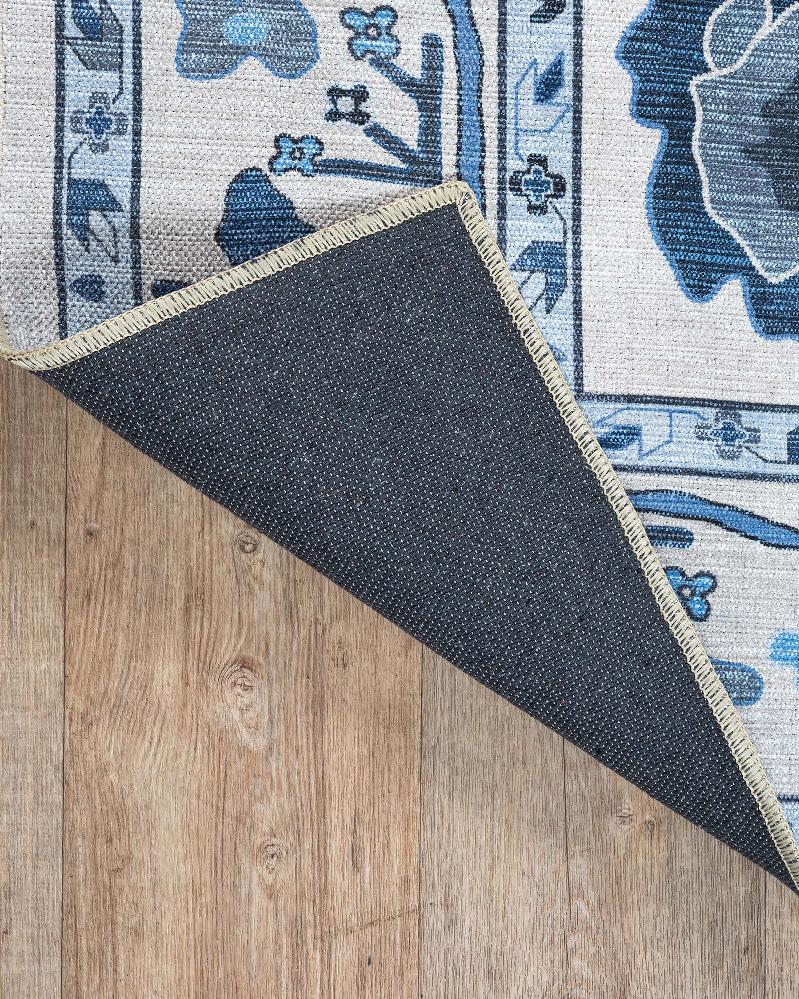 Ellis Navy Blue White Modern Floral Oushak Rug