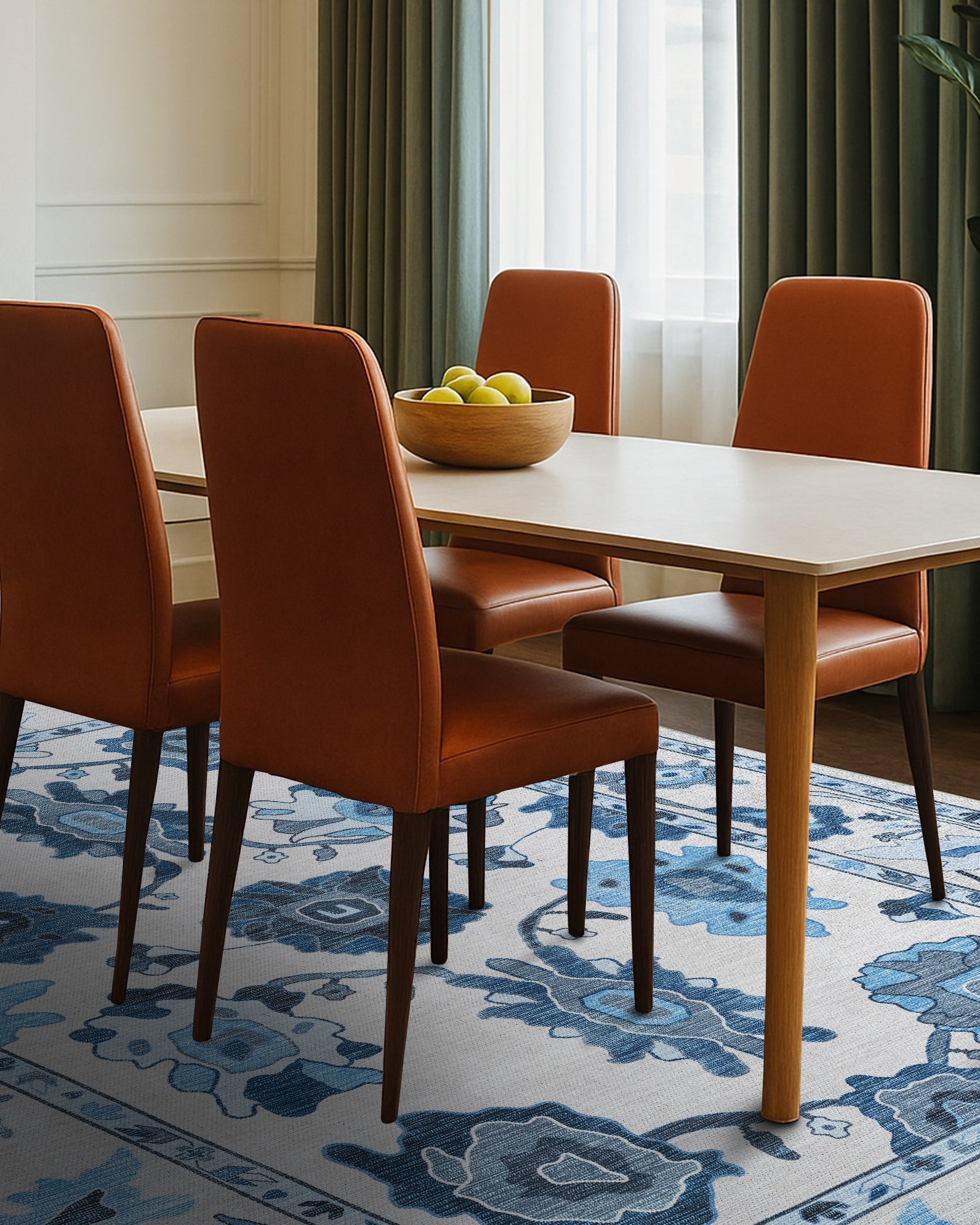 Ellis Navy Blue White Modern Floral Oushak Rug