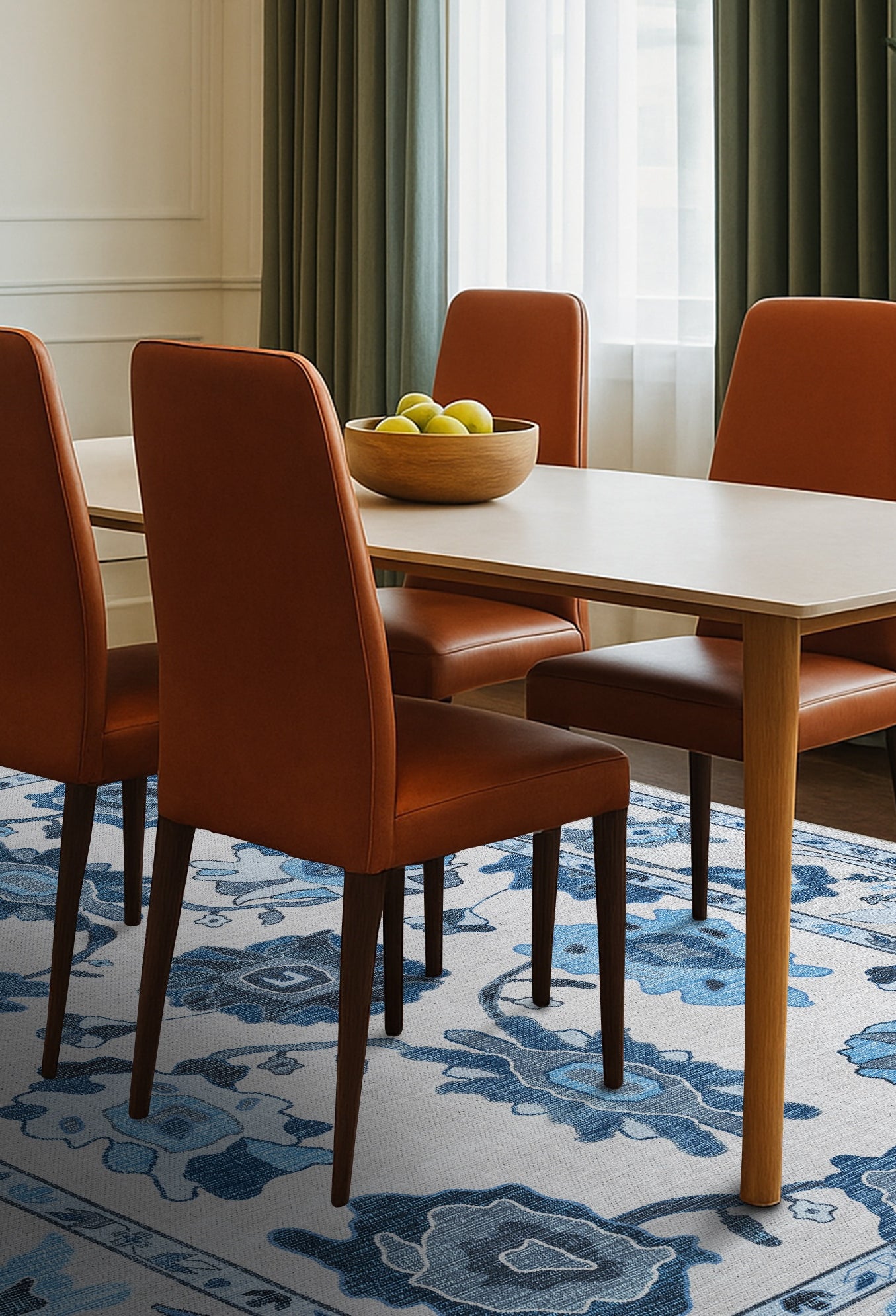 Ellis Navy Blue White Modern Floral Oushak Rug