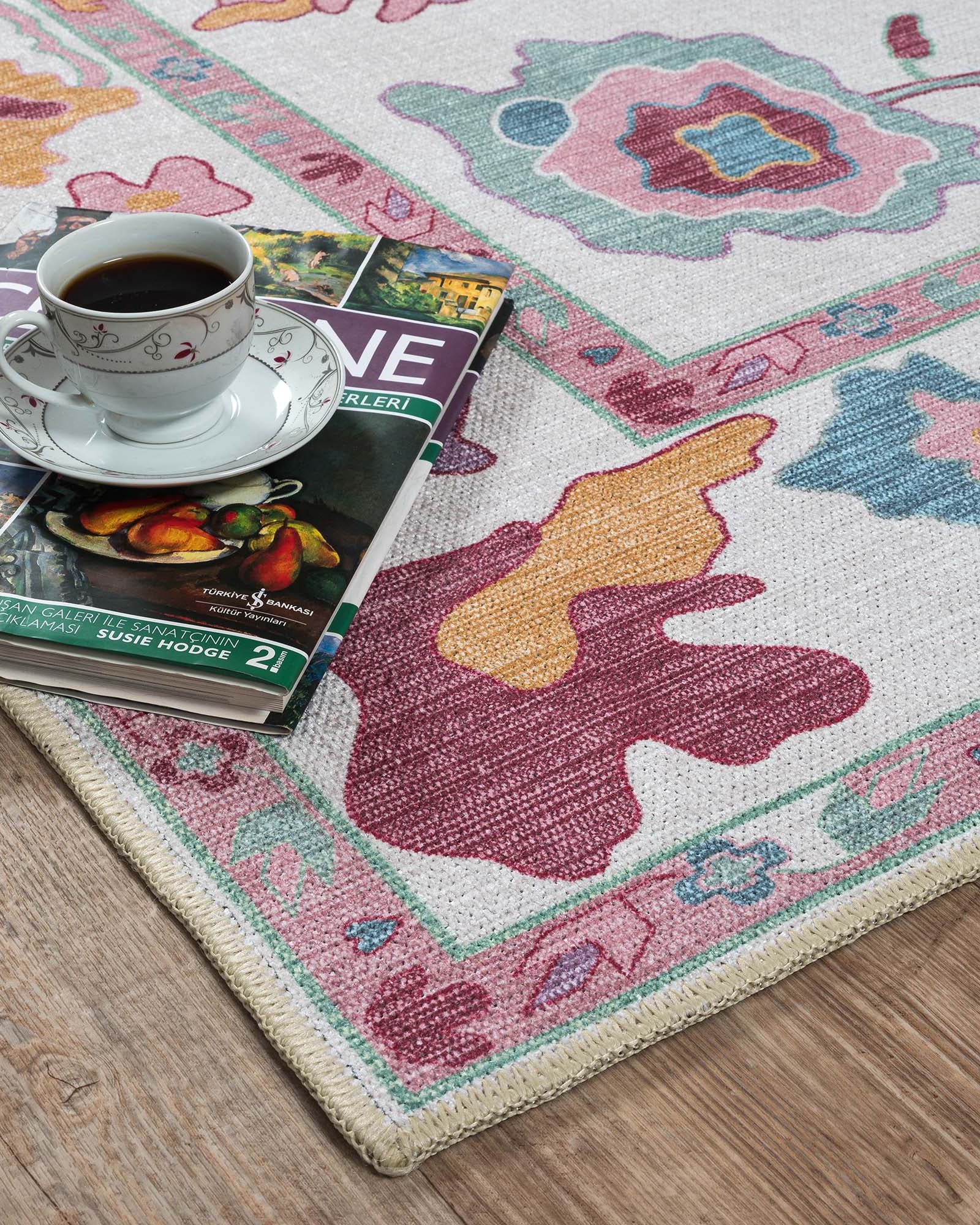 Florine Pastel Pink Orange Floral Oushak Rug